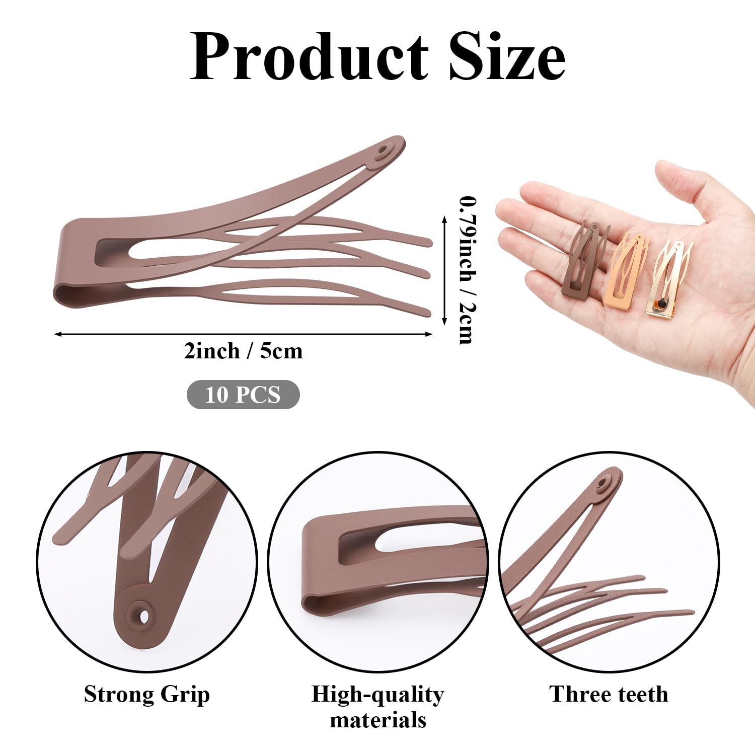 10 Pcs Double Grip Hair Clips - Sightor Metal Snap Hair Barrettes for Women, Salon Supplies, Hair Accessories (Black, Brown, Beige, Khaki, Gold) - Perfect for Styling, Updos, and Everyday Hair Hold