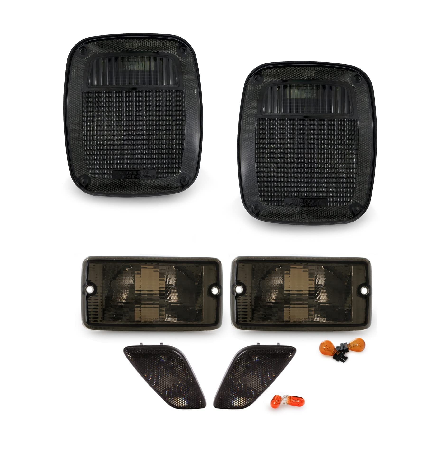 Smoked Tail Lights & Side Marker Light Combo Set for 1997-2006 Jeep Wrangler TJ - Plug & Play 6-Piece Kit - Direct Fit Replacement - Enhance Nighttime Visibility & Off-Road Style - Perfect for Jeep Upgrades & Off-Road Adventures