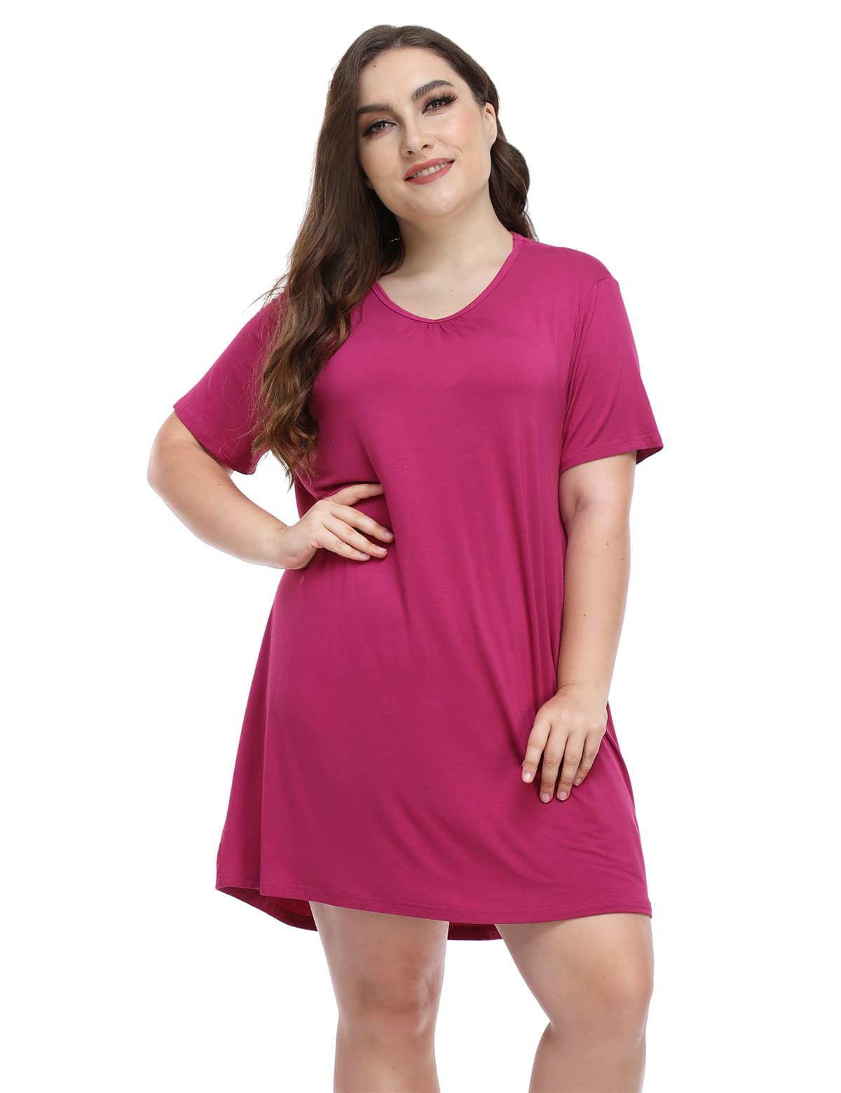 MissNina Women's Plus Size Nightgowns - Soft Modal Sleepwear V-Neck Sleep Shirt Night Dress for Lounge, Travel & Home Comfort