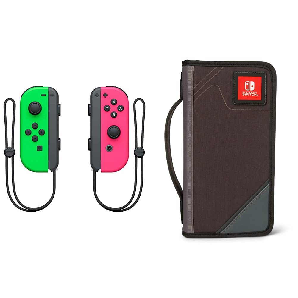 Nintendo Switch Console with Neon Green/Pink Joy-Con Controllers - Limited Edition Bundle with Protective Folio Case - Perfect for Gaming at Home or On-The-Go