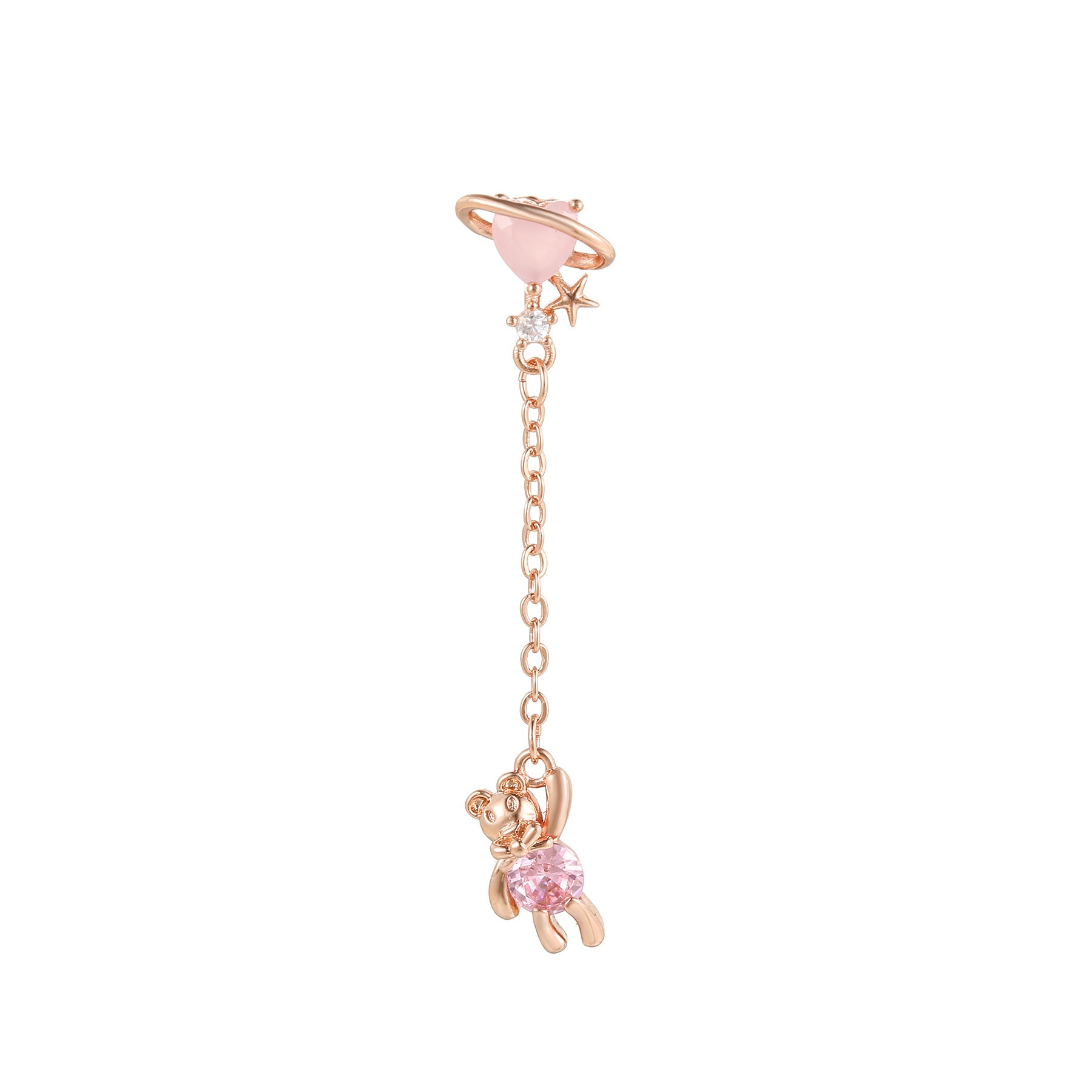 20G Teddy Bear Heart Dangle Chain Conch Earring - Surgical Steel Cartilage Piercing Jewelry for Women | Perfect for Everyday Wear, Parties & Gifts