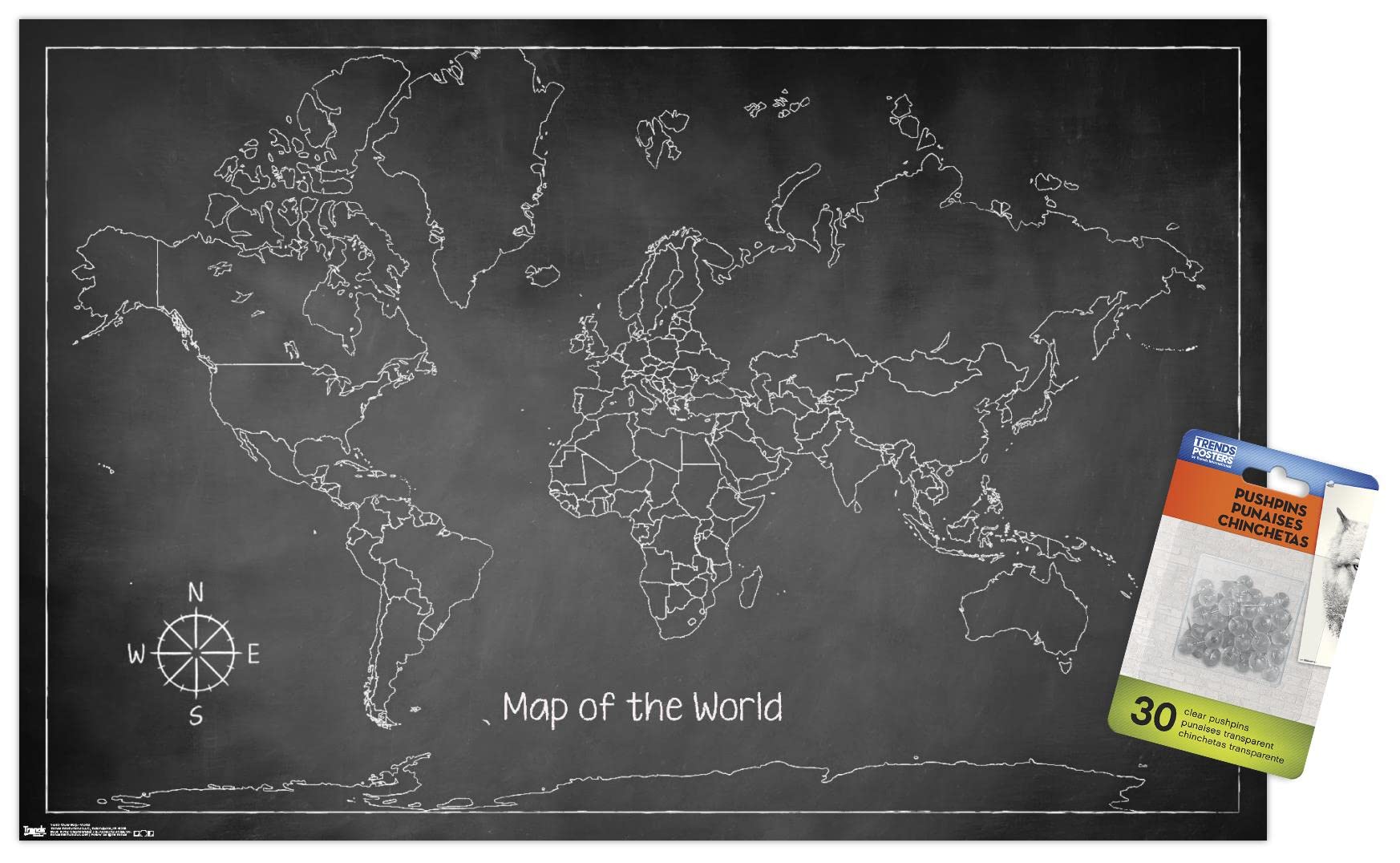 World Map Wall Poster with Push Pins - Travel Planning & Geography Decor for Home, Office, or Classroom