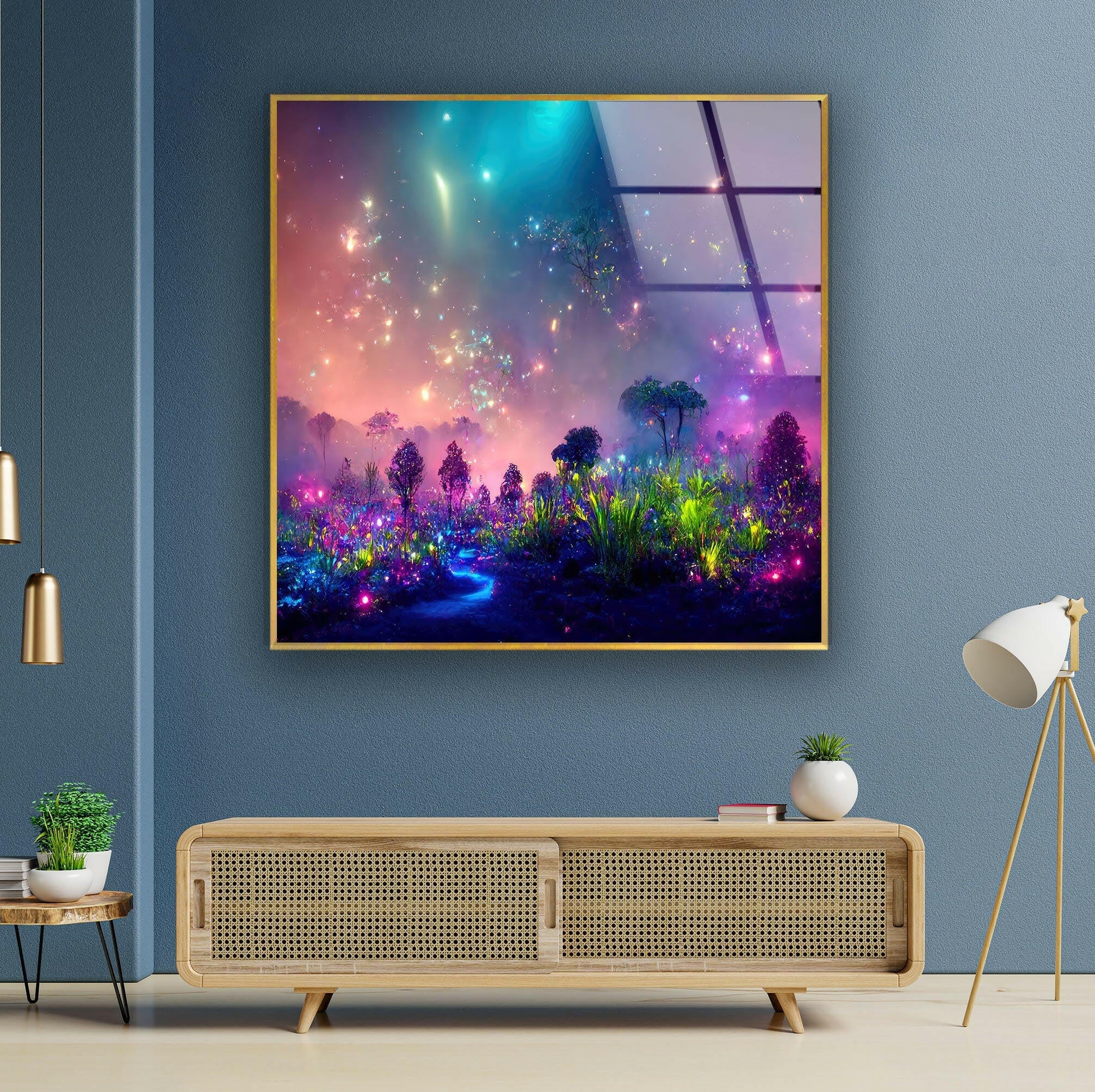 Glowing Bioluminescent Plants Wall Art - Unique LED Glass Decor for Home & Office - Perfect for Bedroom, Living Room, and Indoor Garden Decor