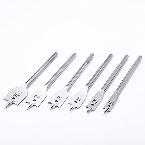 6-Piece High Carbon Steel Spade Drill Bits Set (10mm-25mm) - Hex Shank Flat Boring Wood Drill Bits for Power & Hand Tools - Perfect for Woodworking, DIY Projects, and Hole Punching in Wood, Plastic & Soft Materials