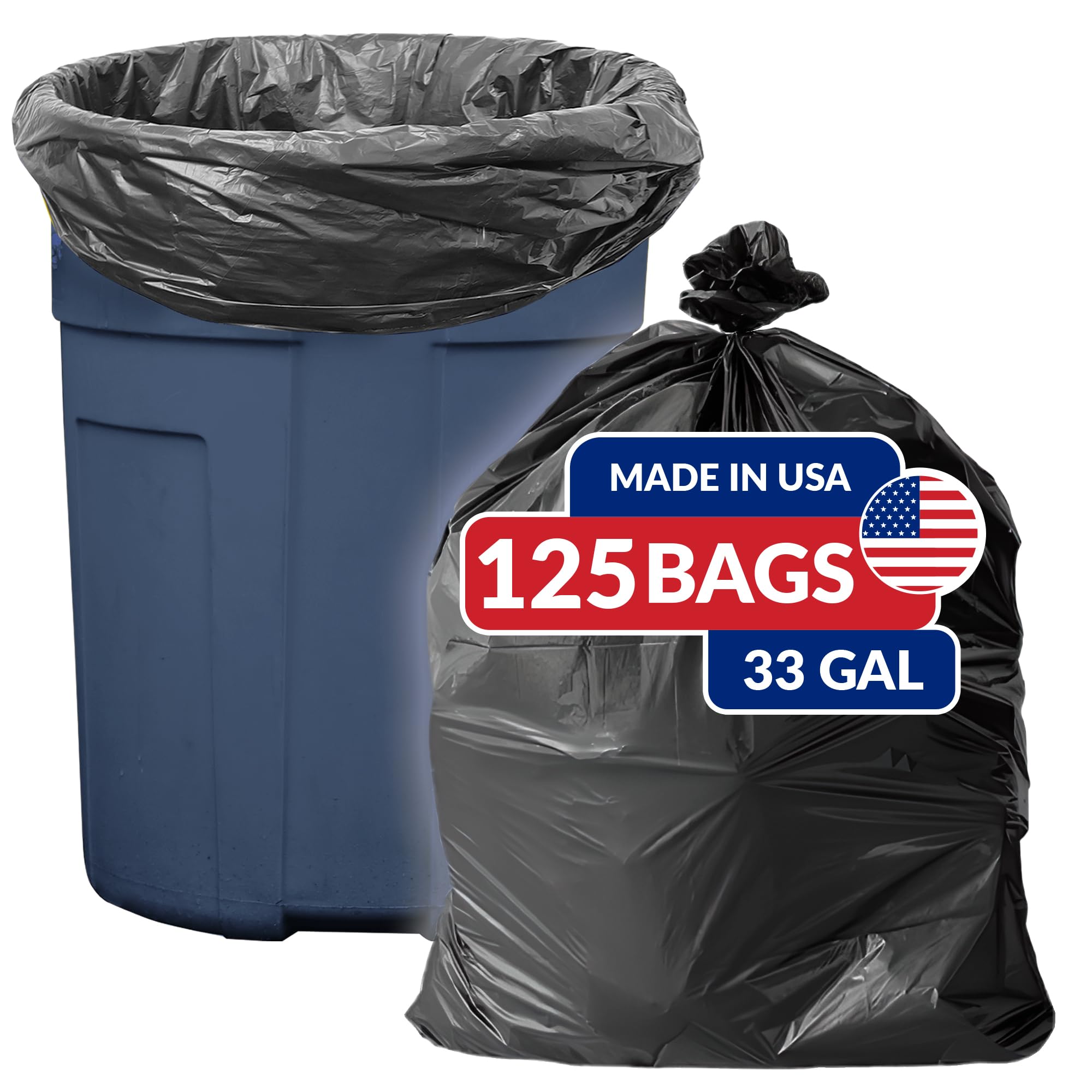 Reli. SuperValue 33 Gallon Heavy Duty Trash Bags - 125 Count | Made in USA | Black Multi-Use Garbage Bags for Kitchen, Office & Outdoor Waste Disposal