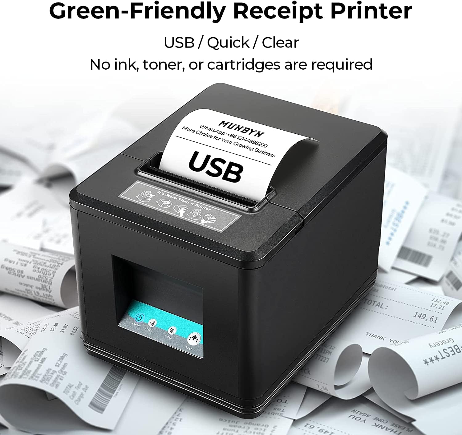 MUNBYN 80mm USB Thermal Receipt Printer with Auto Cutter - ESC/POS Compatible for Windows & Mac - POS System, Retail Store, Restaurant, Small Business (USB Interface Only)
