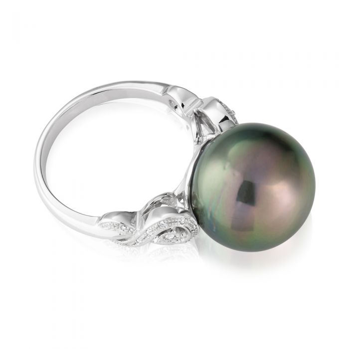 9ct Gold Tahitian Pearl & Diamond Ring for Women - Elegant Wedding, Engagement & Anniversary Jewelry Gift