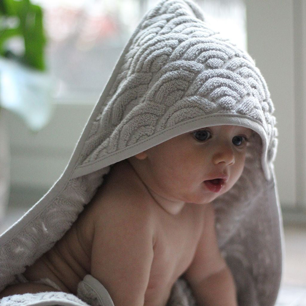 Cam Cam Copenhagen Baby Hooded Towel - Soft & Absorbent Grey Cotton Hooded Bath Towel for Newborns & Toddlers - Perfect for Bath Time, Swimming & Beach Outings