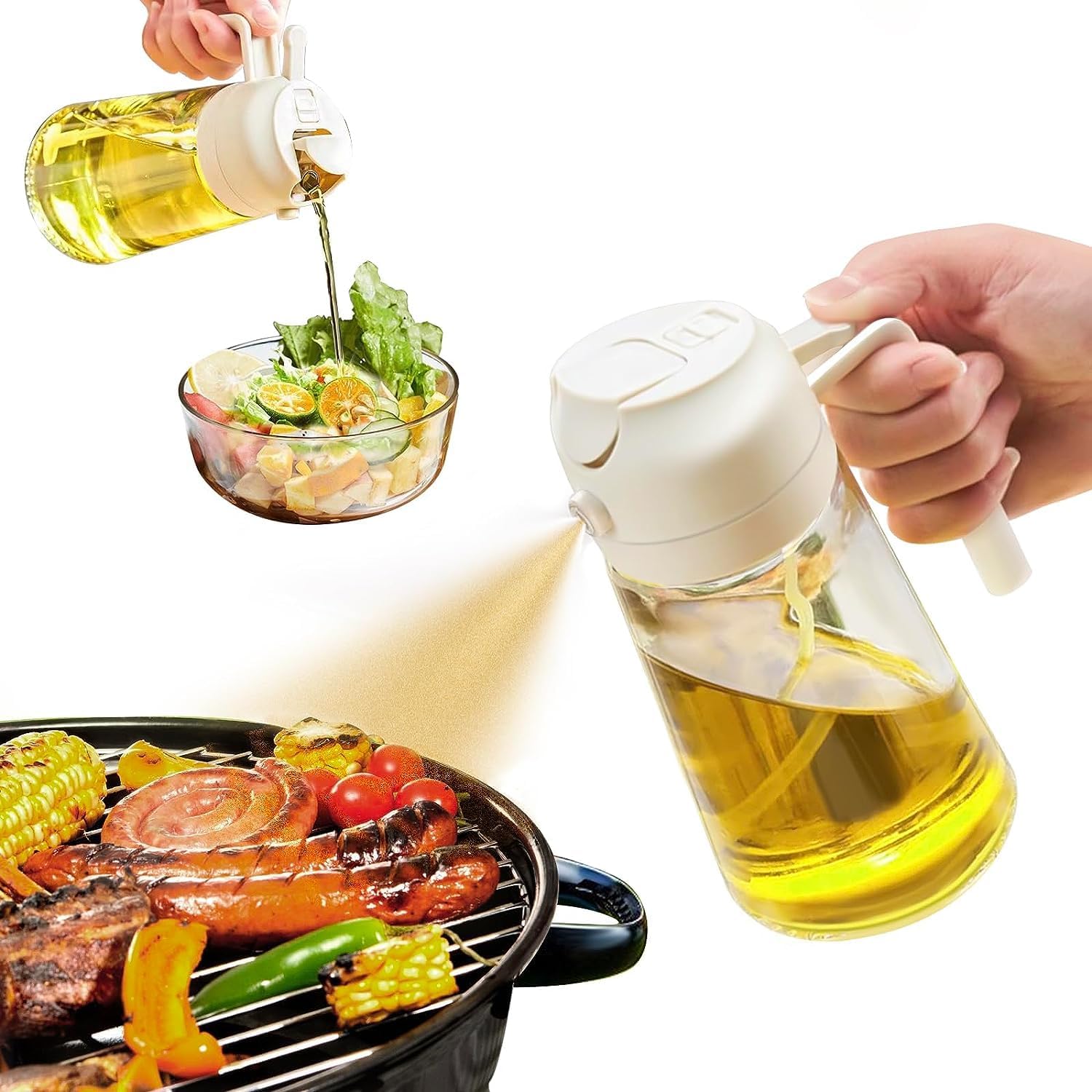 DECRUZ 2-in-1 Oil Sprayer & Dispenser 500ml - Perfect for Cooking, BBQ, Air Fryer & Salad