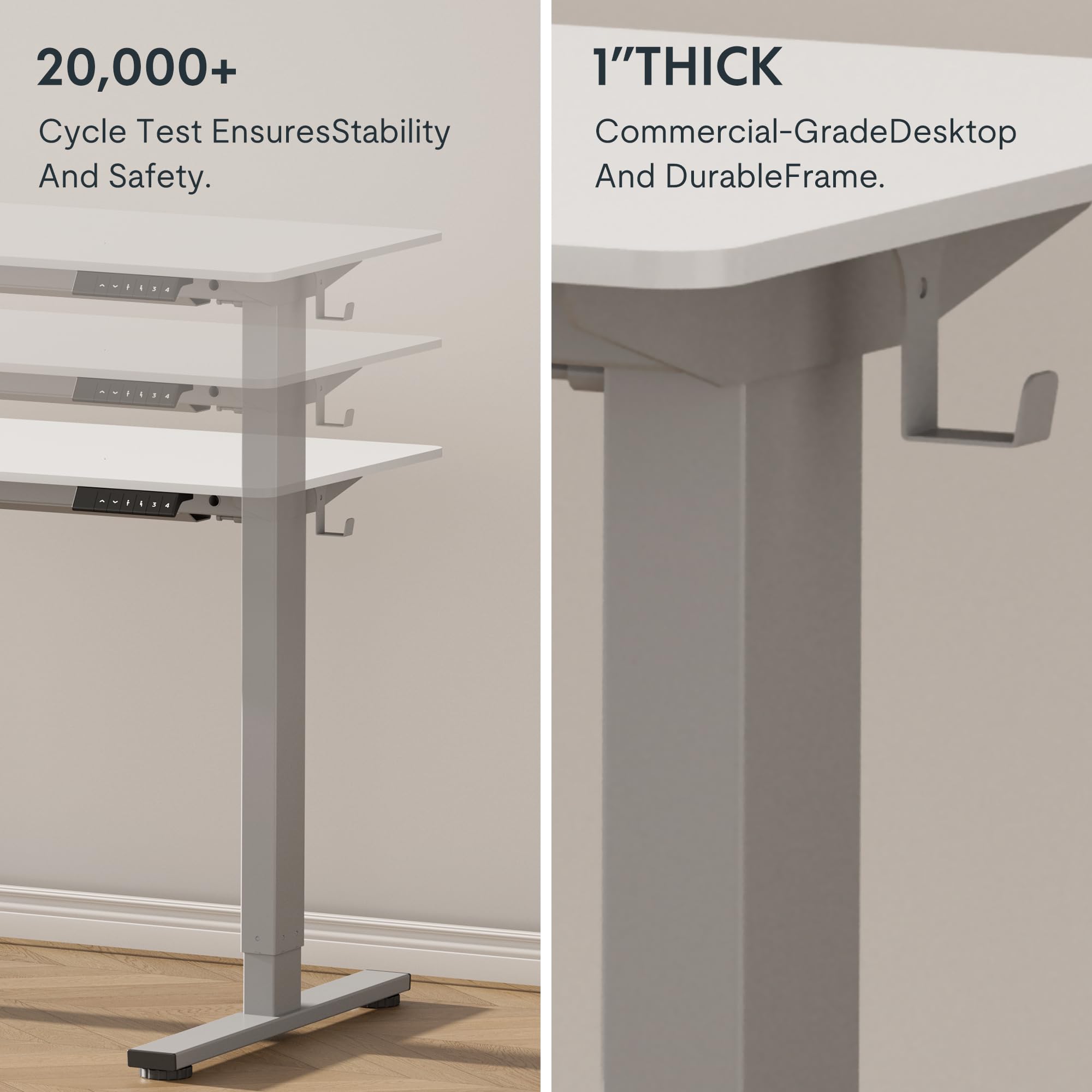 FLEXISPOT EN1 Electric Height Adjustable Standing Desk 55 x 28 Inches - Ergonomic Sit Stand Workstation with Seamless Desktop (Silver Frame & White Top) - Perfect for Home Office, Gaming Setup & Workspace Productivity