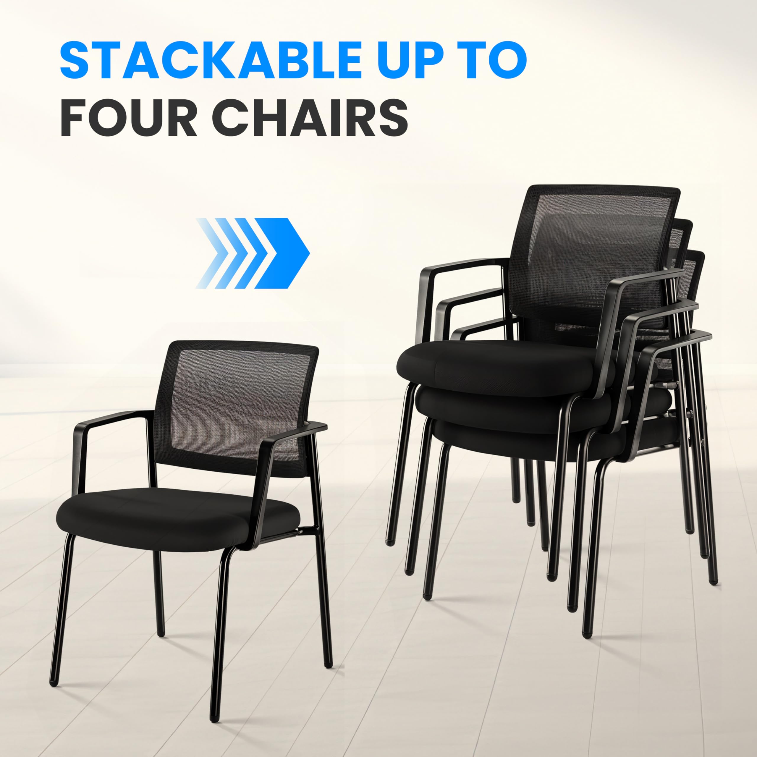 Simple Deluxe 2-Pack Guest Waiting Room Office Arm Chairs - No Wheels, Stackable Fabric Seat with Mesh Back & Ergonomic Support for Reception, Meeting, Conference, Lobby, Home Office & Computer Desk Use
