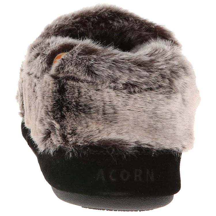 Women's Acorn Moc Slippers - Soft Chinchilla-Lined Indoor/Outdoor House Shoes in Charcoal - Perfect for Cozy Home, Lounge & Winter Comfort