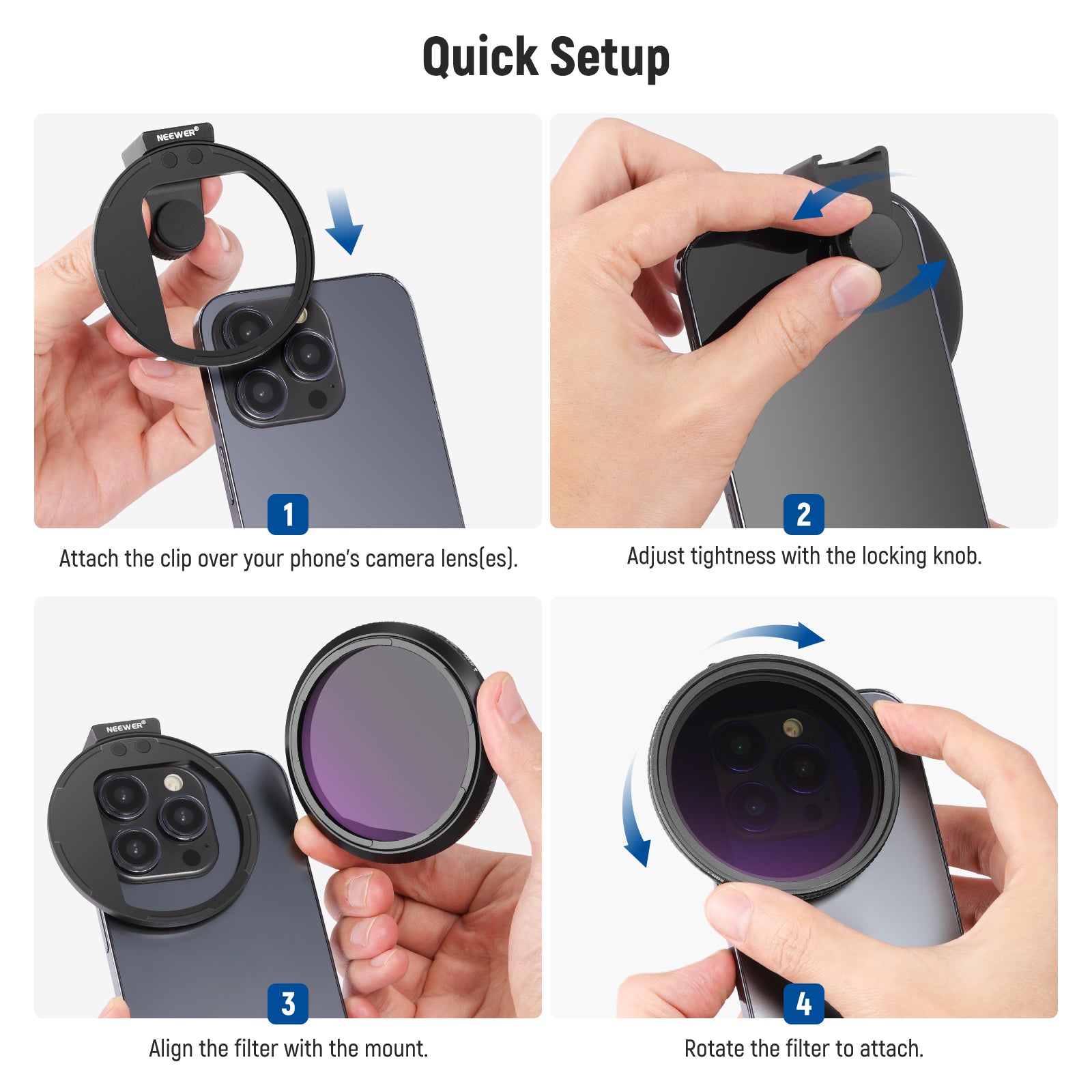 NEEWER 67mm Clip-On ND2-32 Magnetic Phone Lens Filter Kit for iPhone & Android - Perfect for Vlogging, Photography & Cinematic Video Effects