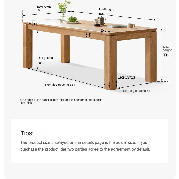 Solid Oak Wood Dining Table with Thick Legs - Rustic Farmhouse Style for Kitchen, Dining Room & Home Decor