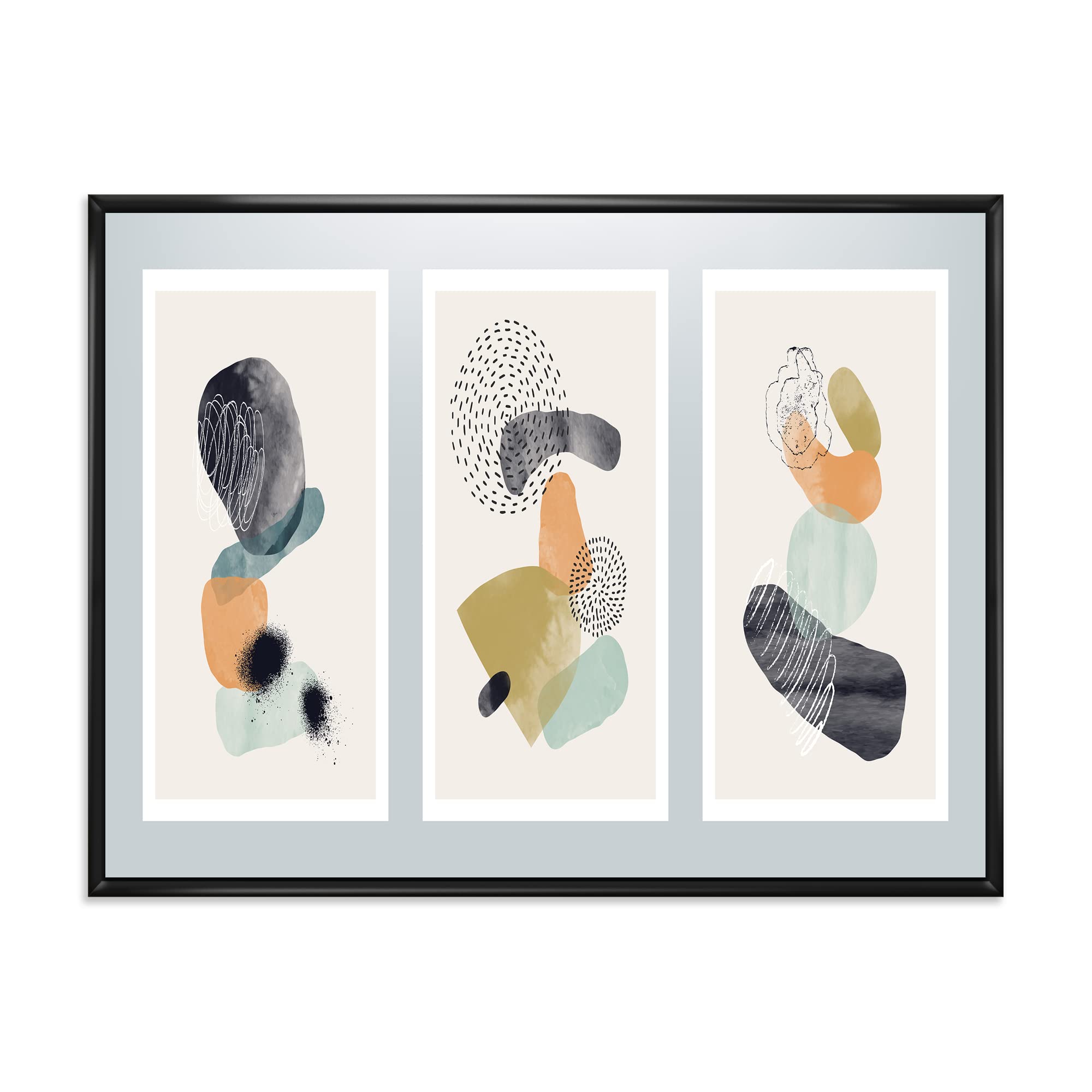 DesignQ Minimalist Organic Shapes Framed Canvas Wall Art Print - Modern Home Decor for Living Room, Bedroom & Office