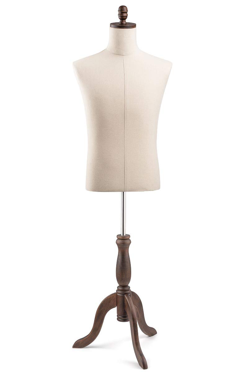 TSC Medium Burgundy Male Dress Form Mannequin - Natural Canvas on Wood Tripod for Tailoring, Fashion Design & Retail Display