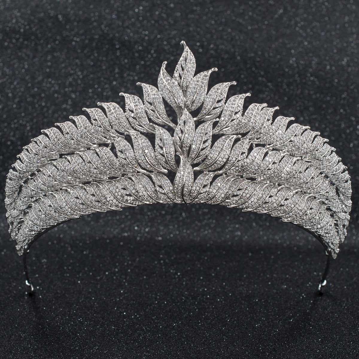 Elegant Cubic Zirconia Wedding Tiara - Bridal Leaf Design Silver Diadem Hairpiece for Bride | Perfect for Weddings, Prom, Pageants & Special Occasions