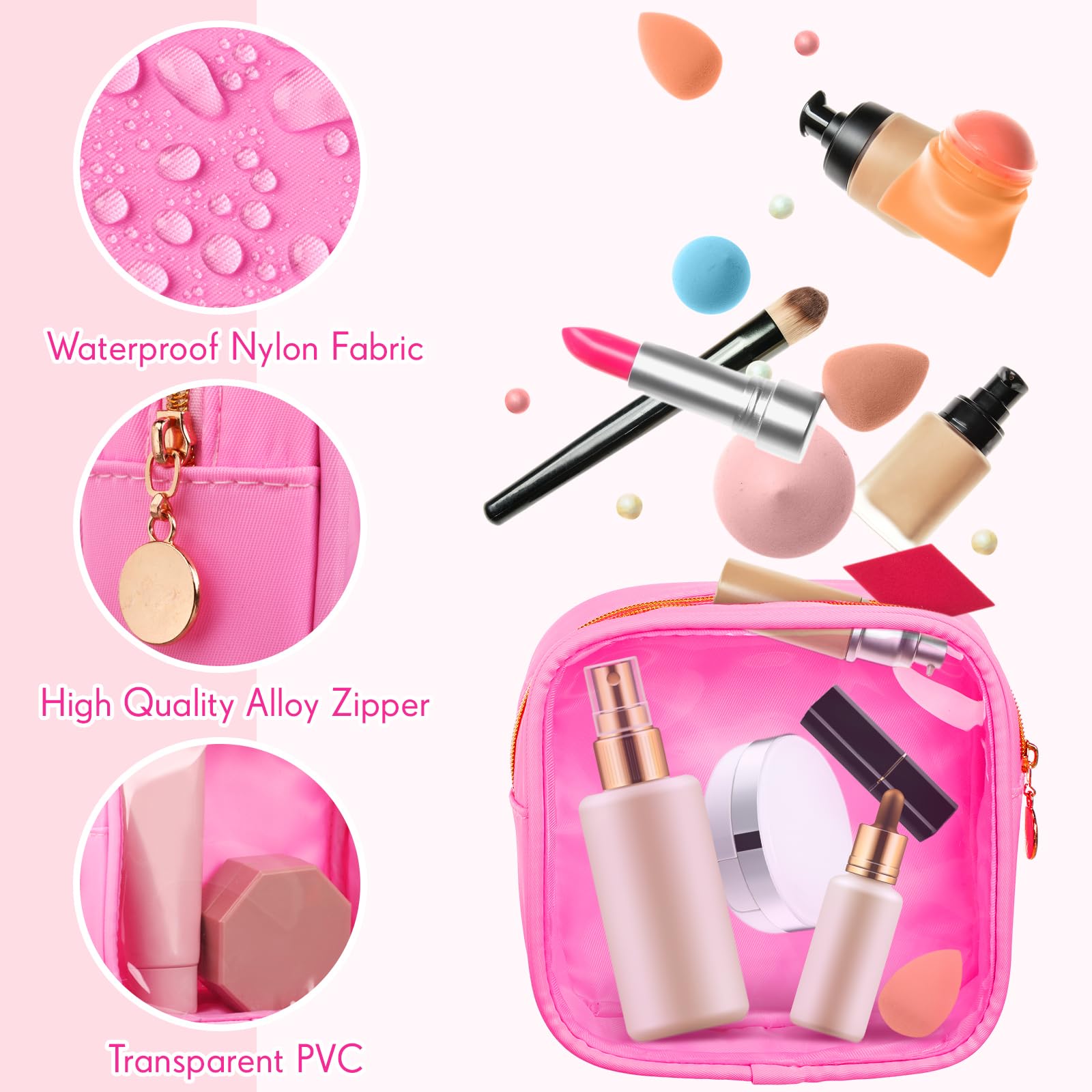 12 Pcs Mini Makeup Bags for Women - Small Nylon Cosmetic Pouches with Zipper, Elegant Translucent Square Purse Organizers - Perfect for Travel, Daily Use & Gift Giving