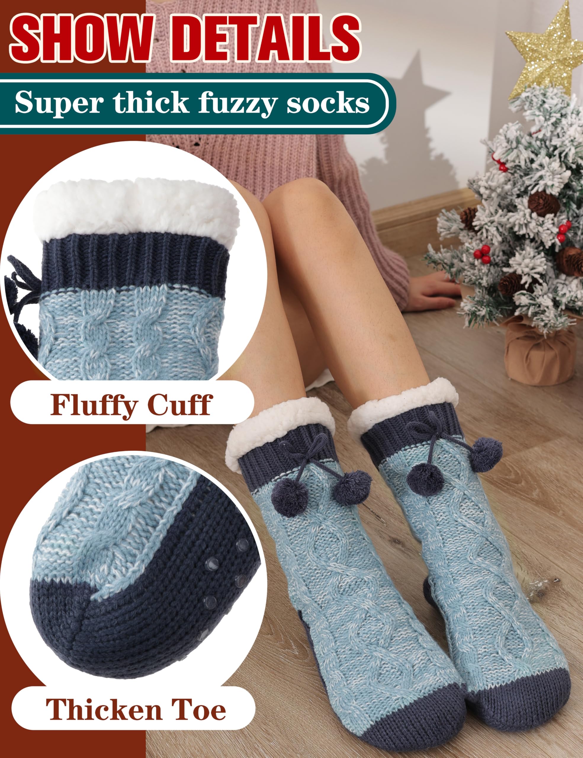 Women's Fuzzy Non-Slip Winter Slipper Socks - Warm Fleece for Home & Cabin