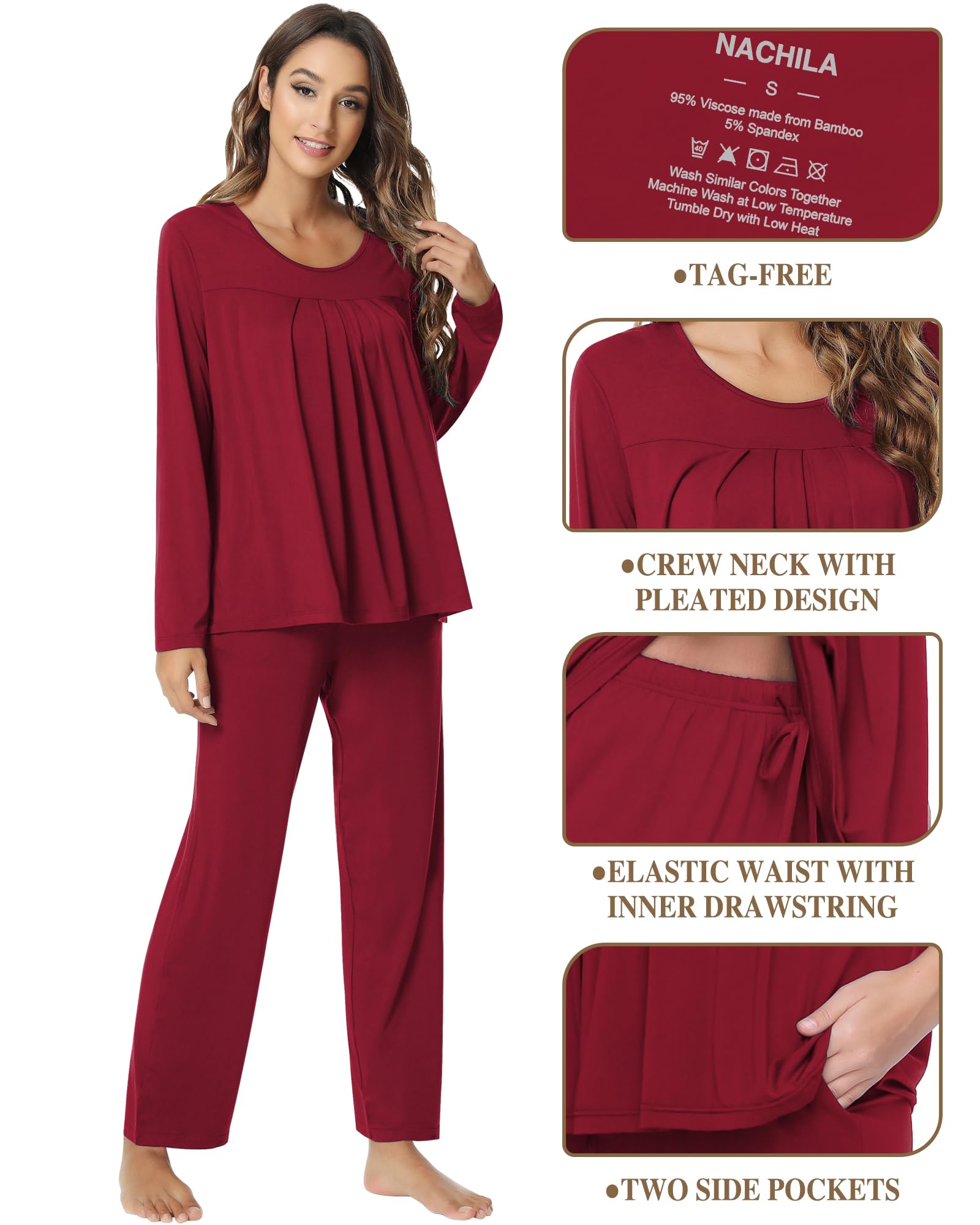 Bamboo Viscose Pajamas for Women - Long Sleeve Comfy Loungewear for Sleep & Relaxation