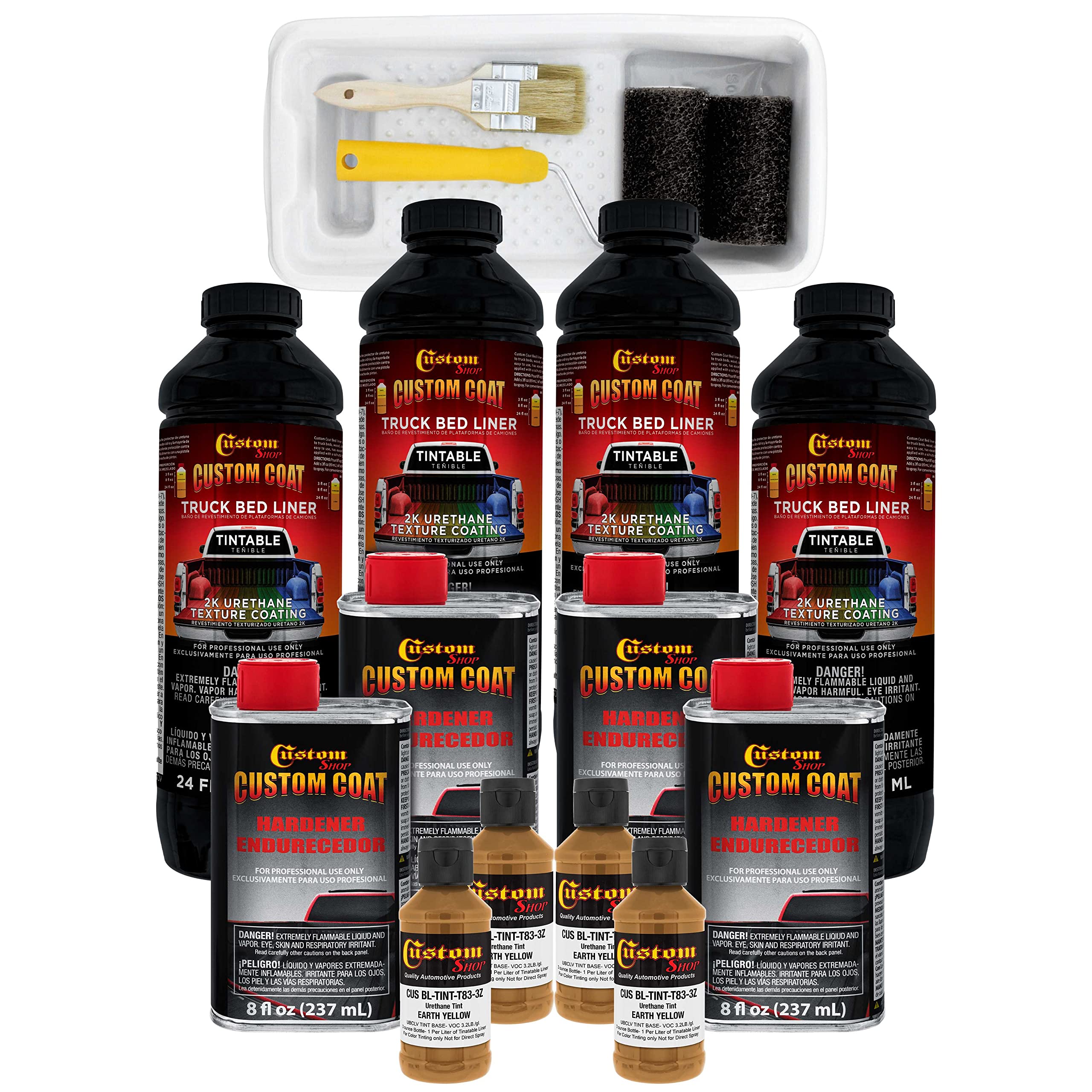 Federal Standard Color #30257 Earth Yellow T83 Urethane Truck Bed Liner Kit - 1 Gallon Roll-On, Brush-On or Spray-On Protective Coating with Roller Applicator | Durable Textured Finish for Pickup Trucks, Trailers & Automotive Protection