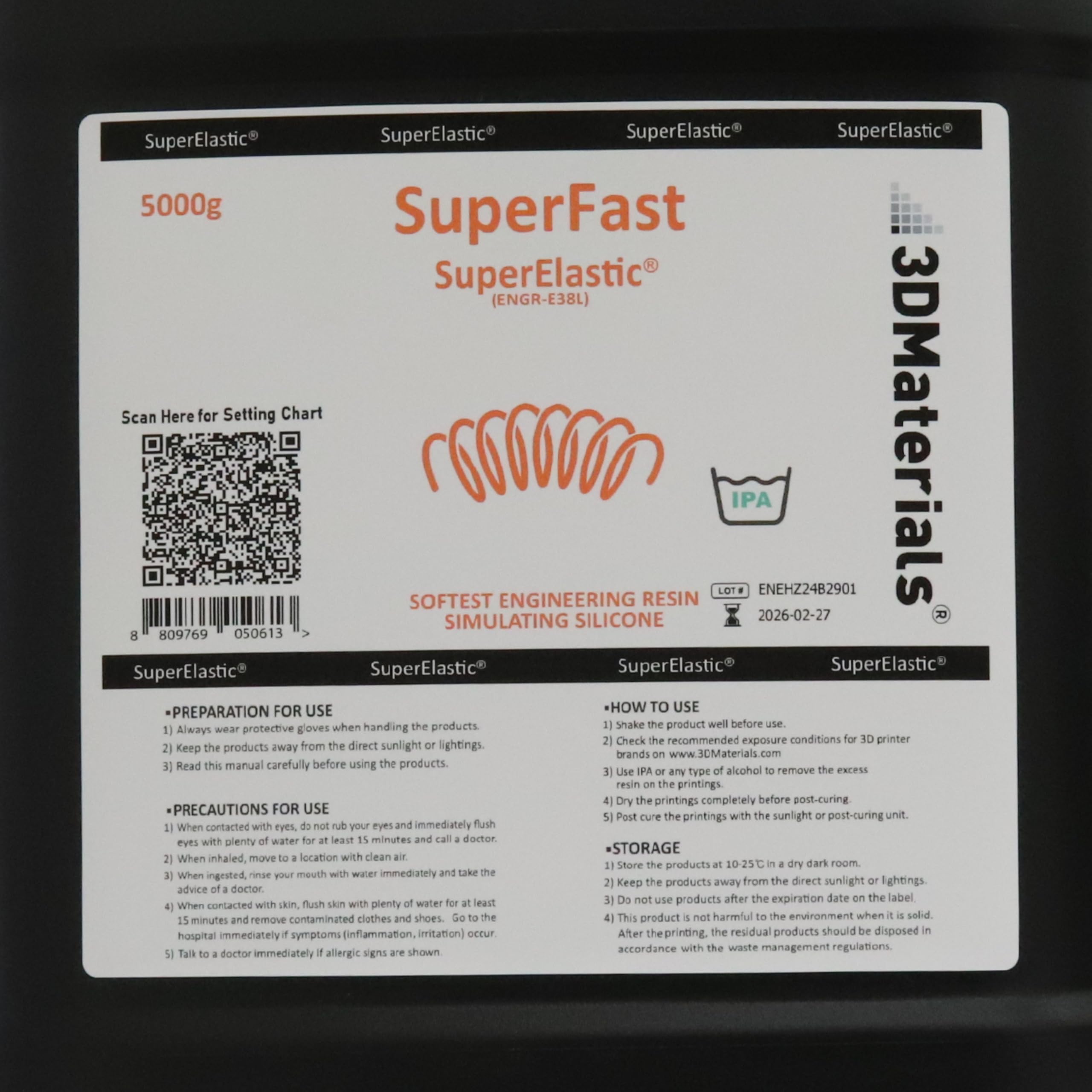 3DMaterials SuperElastic 3D Printer Resin - 60A Softness Flexible Resin for Cosplay, Prosthetics & Medical Models (5000g, Clear) | High-Quality Korean-Made Photopolymer for Smooth Printing & Realistic Silicone Simulation