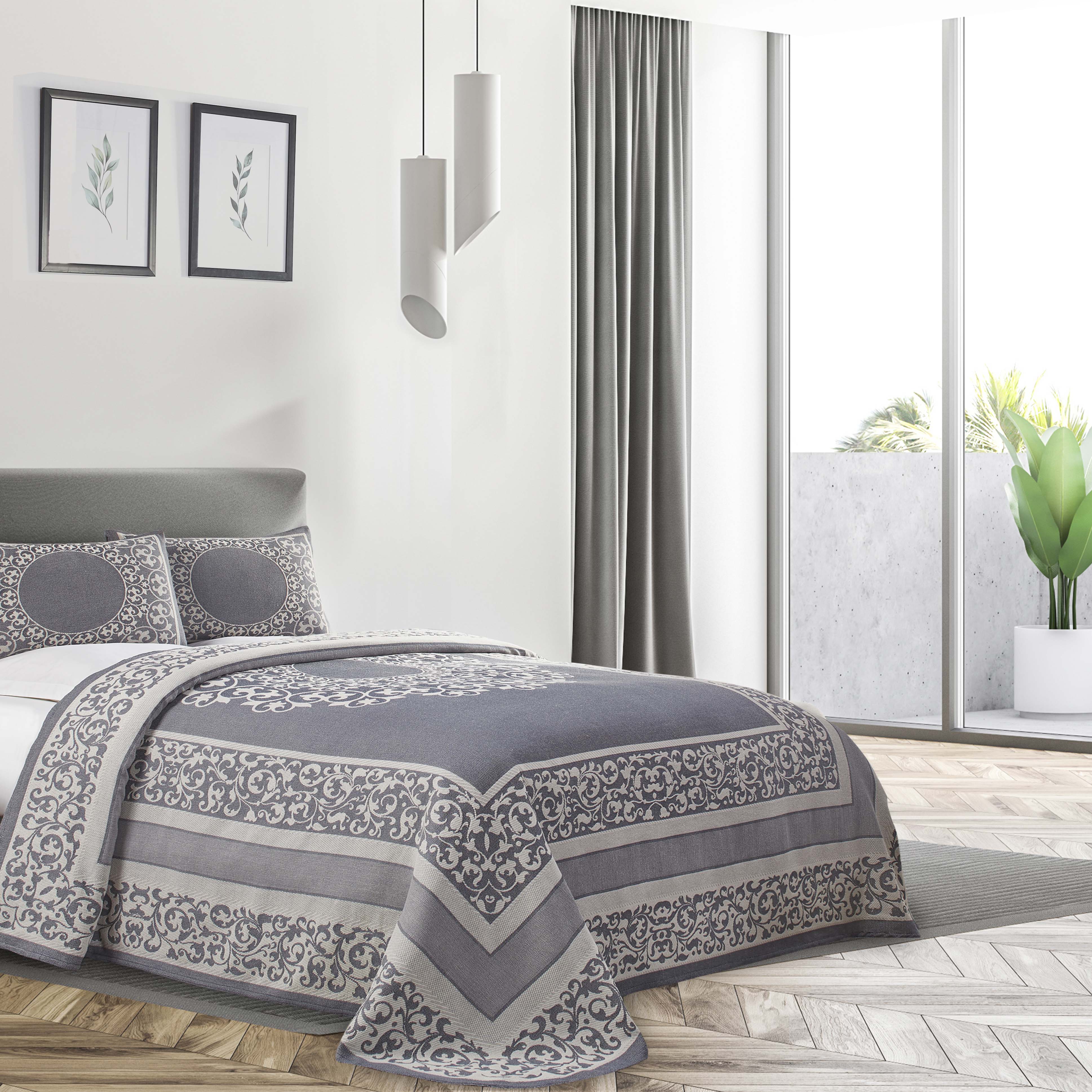Boho Mandala Cotton Blend Woven Jacquard Bedspread Set - Queen Size, Soft & Breathable, Ethnic Home Decor for Bedroom, Living Room, Dorm or Yoga Studio