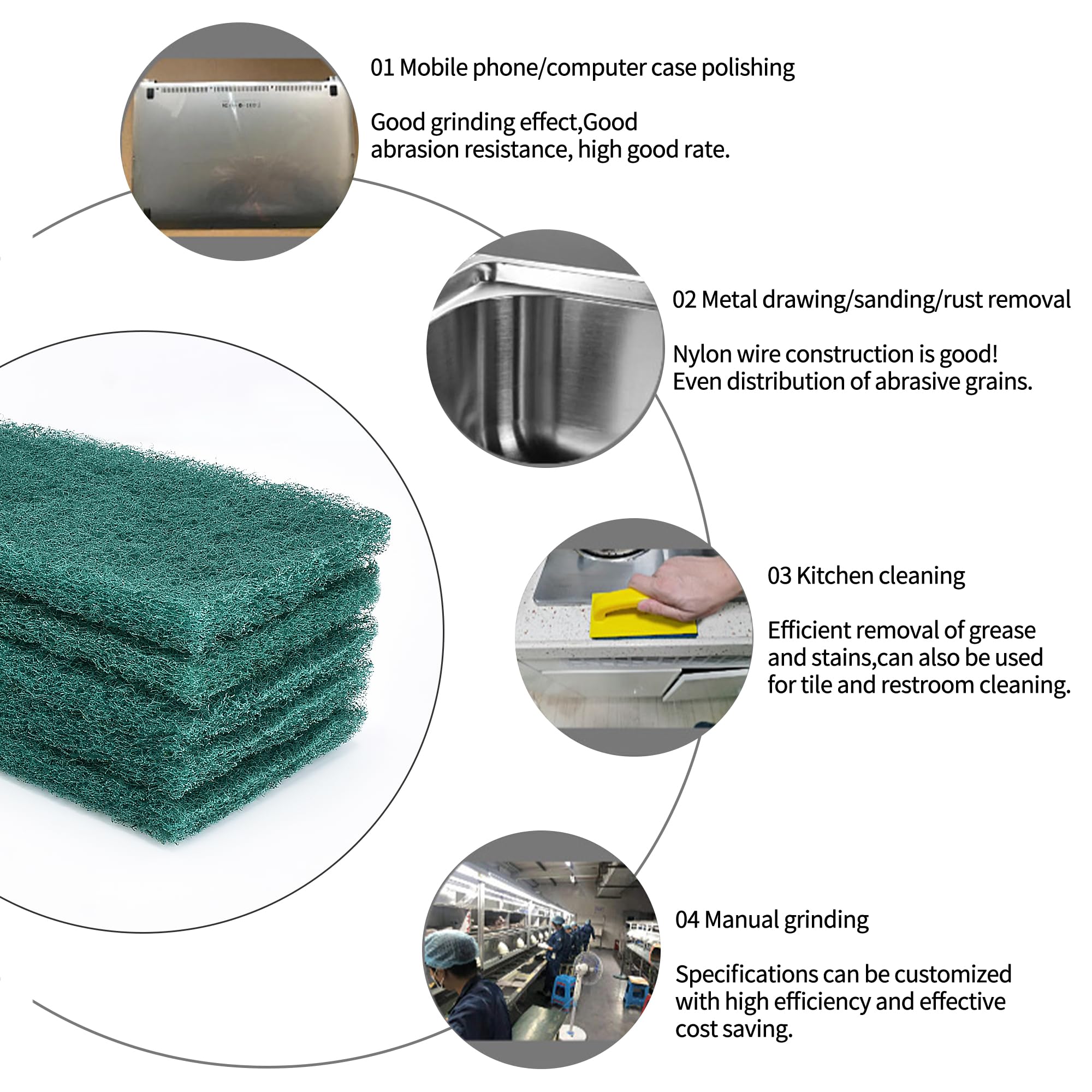 Premium 10-Pack Green Scotch-Brite Scuff Pads - Extra Fine Grade (200x125mm/8