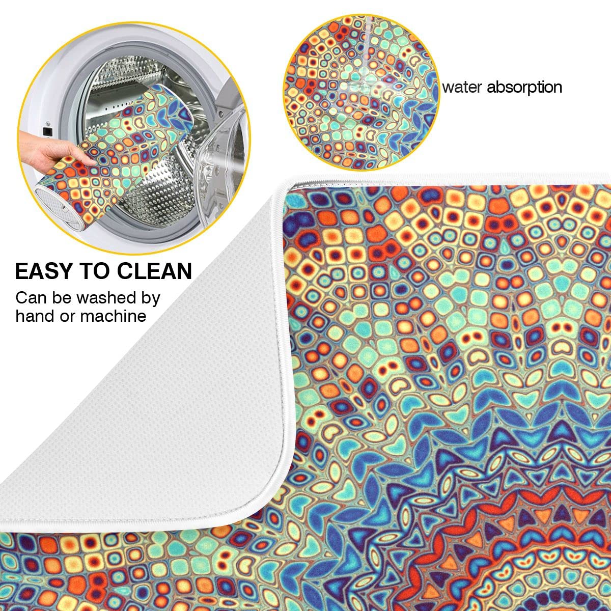 Bohemian Mandala Dish Drying Mat - Absorbent Microfiber 16x18