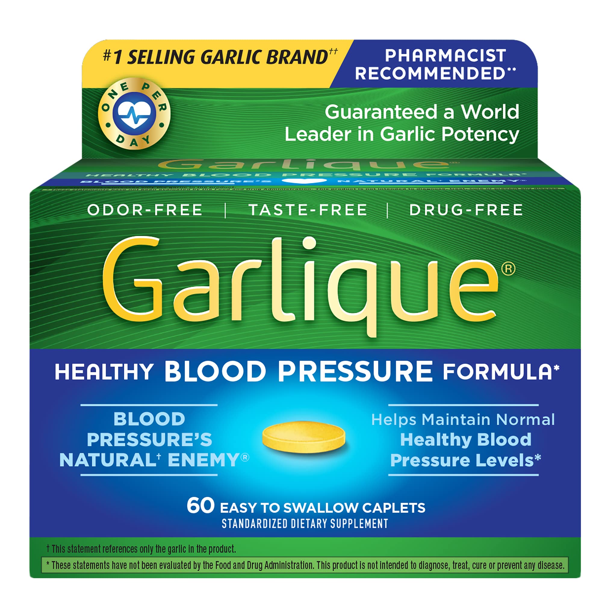 Garlique Garlic Extract Supplement - Odorless Vegan Capsules for Healthy Blood Pressure (60 Caplets) - Heart Health Support