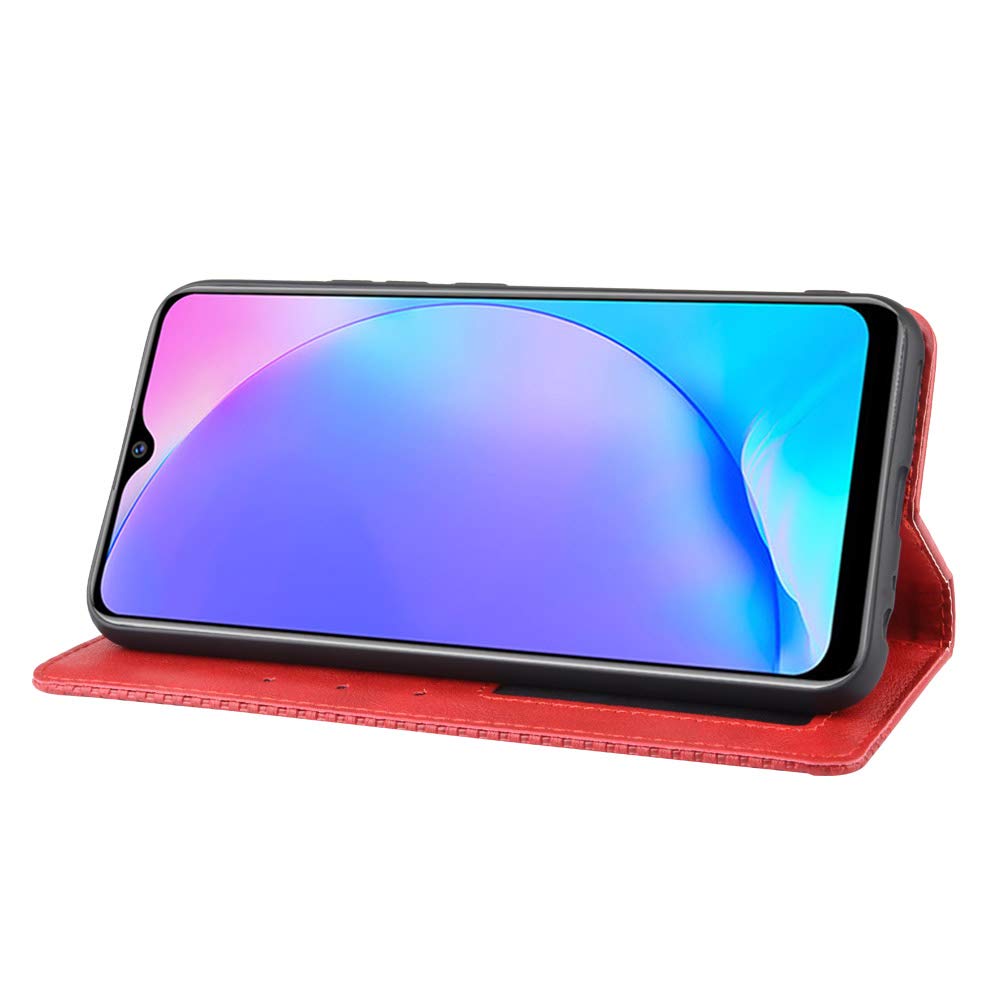 Premium PU Leather Flip Case for Vivo Y15 2019 (1901) - Slim Protective Cover with Card Slots | Perfect for Work, Travel & Daily Use (Red)