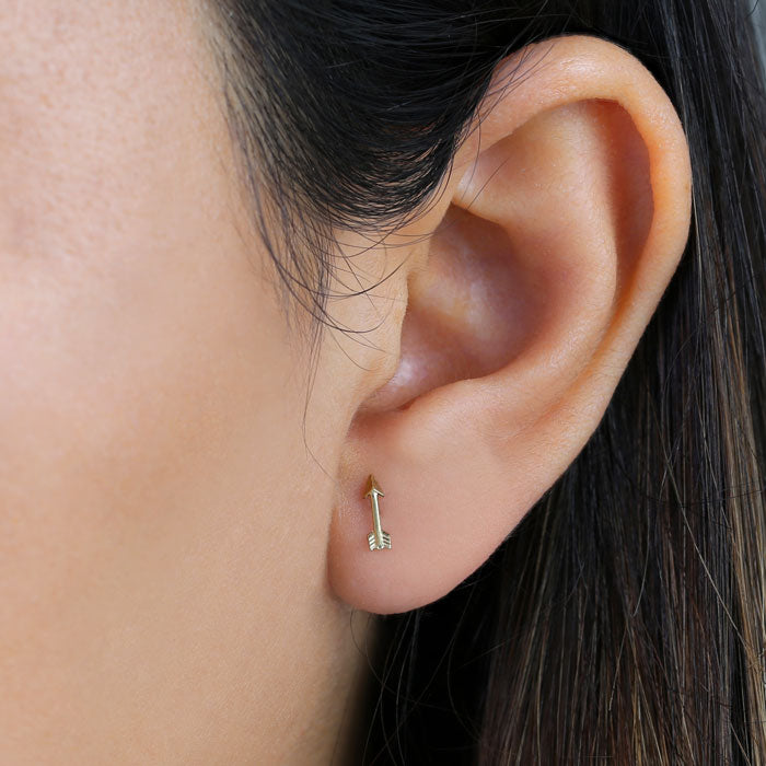 14K Solid Yellow Gold Arrow Earrings for Women - Trendy Dainty Hoop Earrings for Everyday Wear, Gift for Her, Birthday, Anniversary