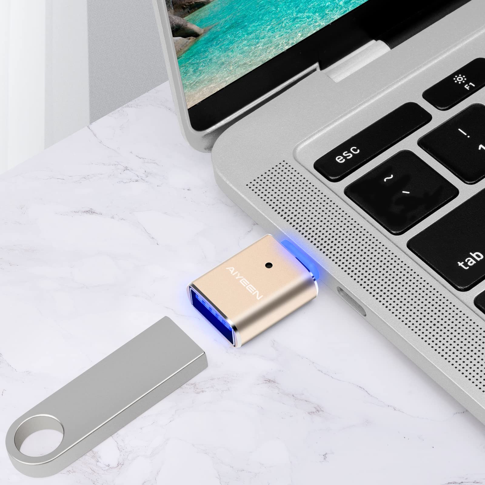 AIYEEN USB C to USB 3.0 Adapter (2 Pack) - Gold for MacBook Pro/Air & Type-C Devices - Fast Data Transfer