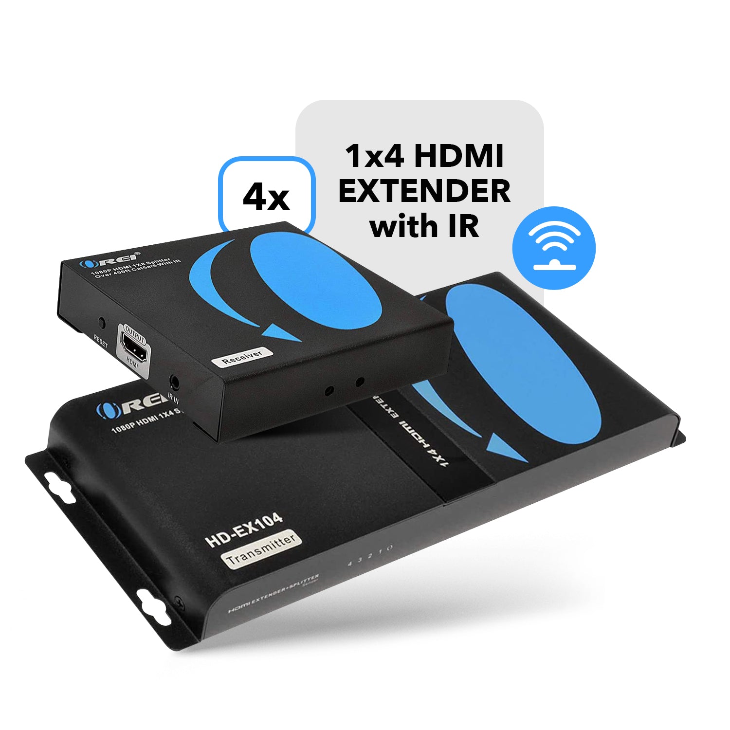 1x4 HDMI Extender Splitter Over CAT5/6 Cable - 1080p HD Video Up to 395ft, IR Blaster & HDbitT Technology (HD EX104) - Perfect for Home Theater, Conference Room & Multi-Screen Displays
