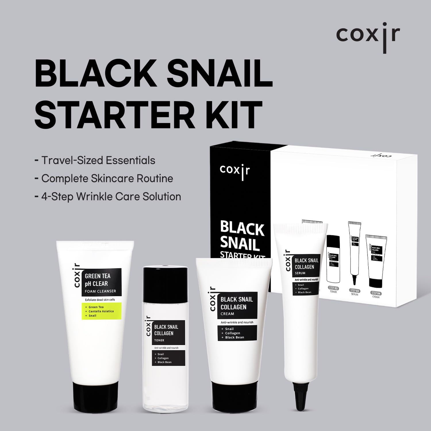 Black Snail Collagen Kit with Eye Cream - Snail Mucin & Black Rice for Firming & Moisturizing - Korean Skincare for Dry Skin
