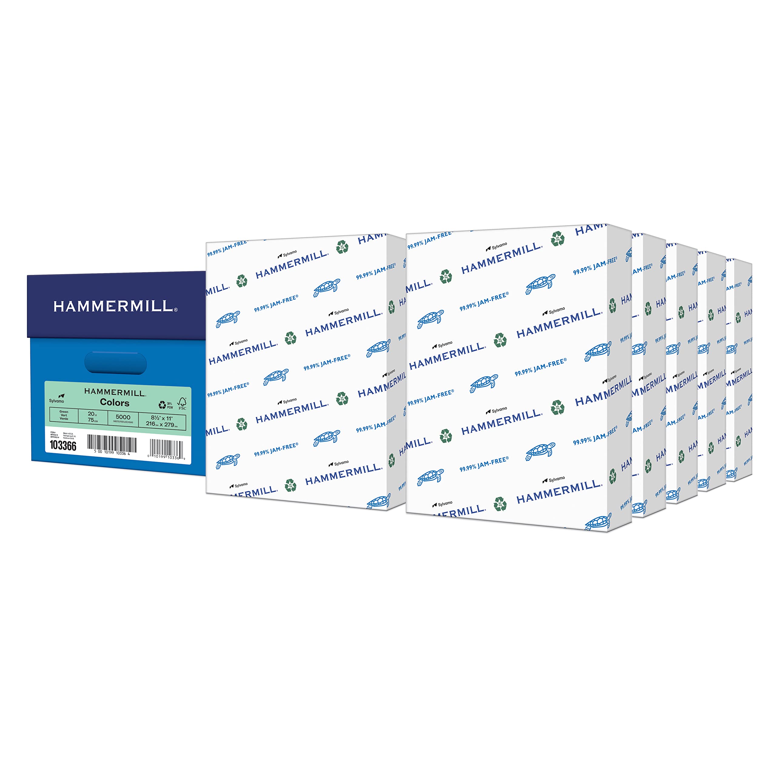 Hammermill 20 lb Green Colored Printer Paper, 8.5 x 11 Inches - 10 Reams (5,000 Sheets) Pastel Paper for Office, School & Craft Projects - Made in USA, Premium Quality Paper for Printing, Copying & DIY Crafts