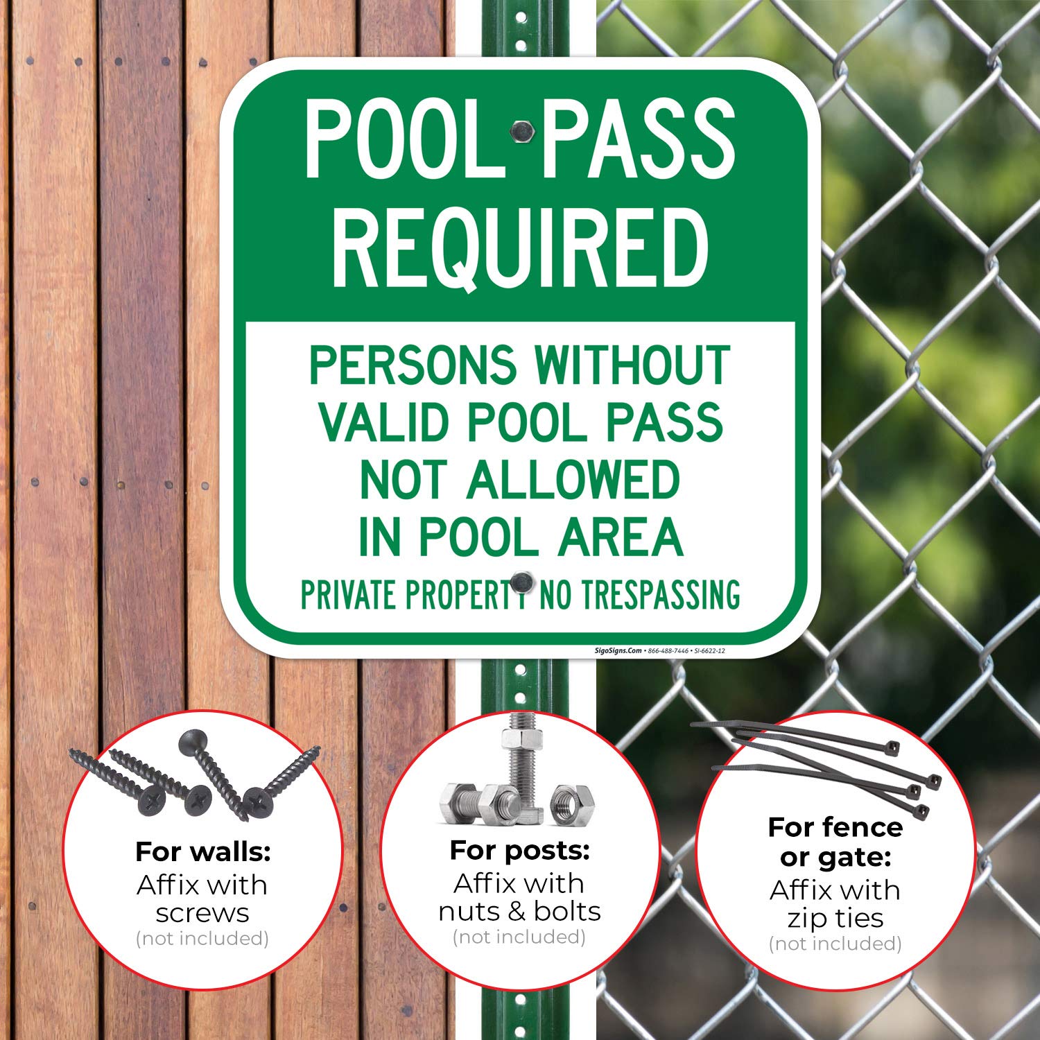 Pool Safety Sign - 'Persons Without Valid Pool Pass Not Allowed' - 12x12 Inch Rust-Free Aluminum Sign - Fade Resistant for Indoor/Outdoor Use - Made in USA - Perfect for Community Pools, Water Parks & Private Swim Areas