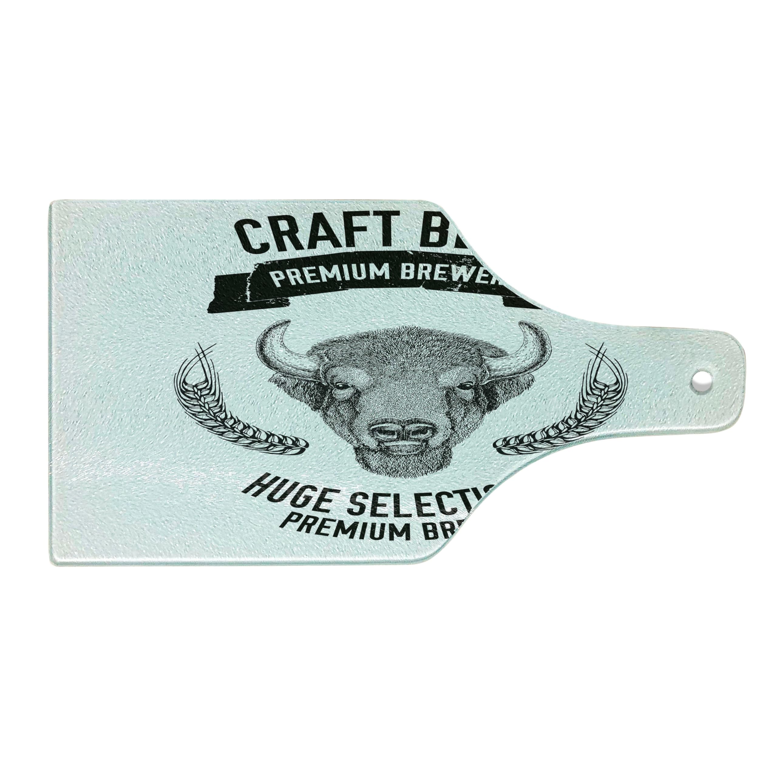 Premium Buffalo Ox Bull Beer Emblem Tempered Glass Cutting Board - Hand Drawn Brewery Design, Decorative Wine Bottle Shape Serving Board for Man Cave, Kitchen & Bar Accessories - Perfect for Entertaining, Charcuterie & Cheese Platters