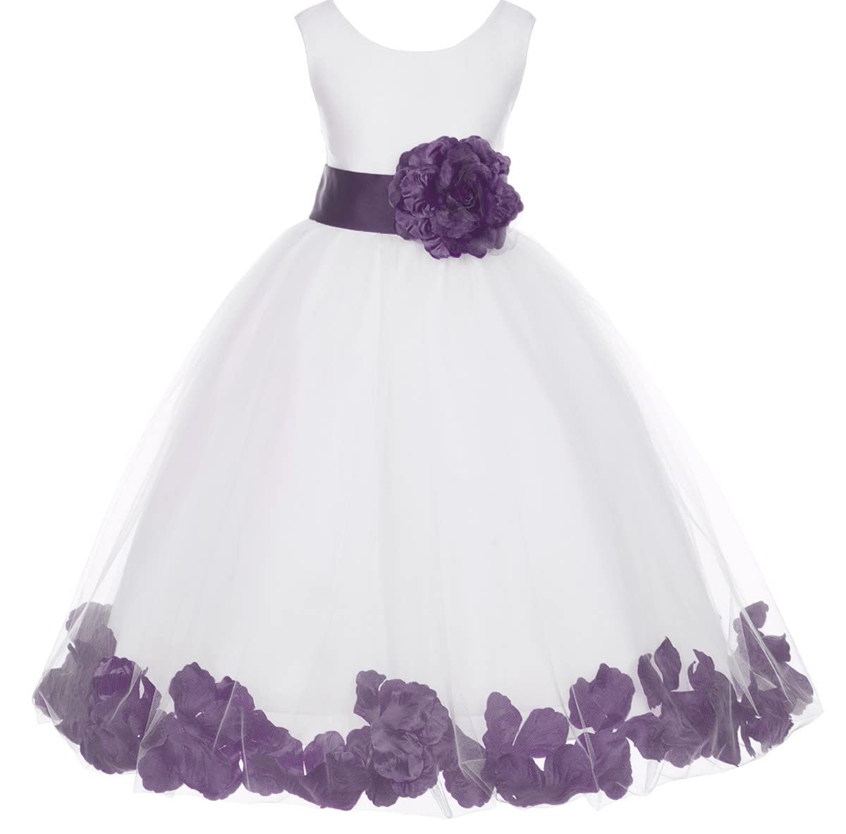 White Tulle Rose Petals Flower Girl Dress - Elegant Christening Gown with Floral Details (Style 302T, Size 10) - Perfect for Weddings, Baptisms & Special Occasions