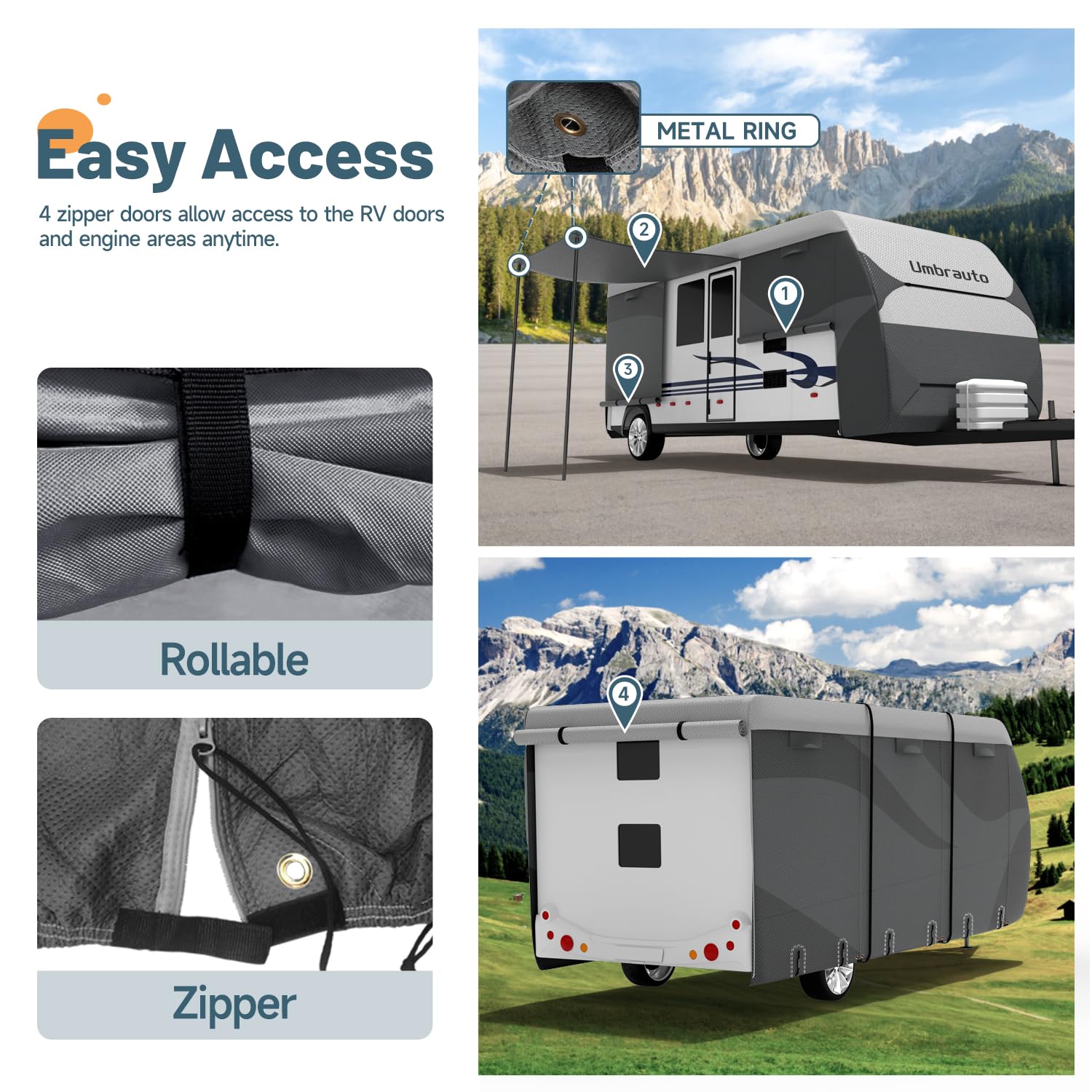 Upgraded DuPont Tyvek Waterproof RV Cover - Windproof, Anti-UV Camper Cover with 4-Layer Non-Woven Sides | Durable, Breathable Travel Trailer Cover for All-Weather Protection | Perfect for Outdoor Camping, Road Trips & RV Storage