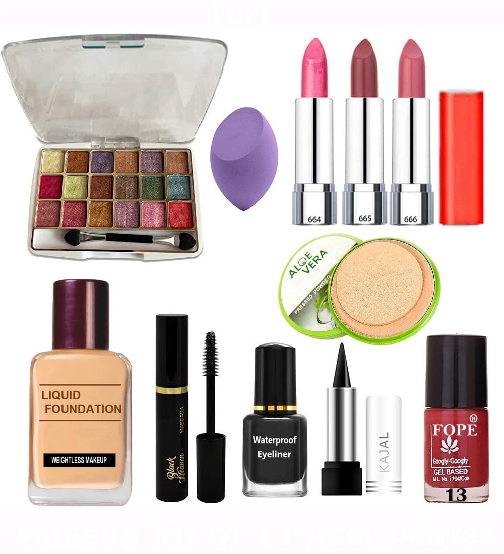 Fope Complete Travel Makeup Kit for Women & Girls - 12 Piece Cosmetic Set with Mirror & Brushes | Perfect for Vacation, Business Trips & Everyday Use | Model S19K04A2045
