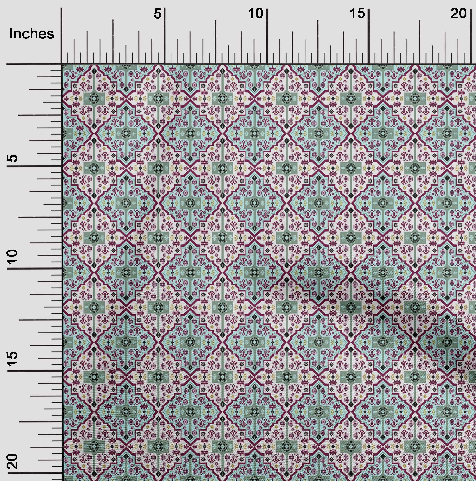oneOone Polyester Spandex Pink Kilim Print Fabric - 56 Inch Wide for DIY Clothing, Quilting & Home Decor | Soft Stretch Material for Dresses, Curtains & Craft Projects