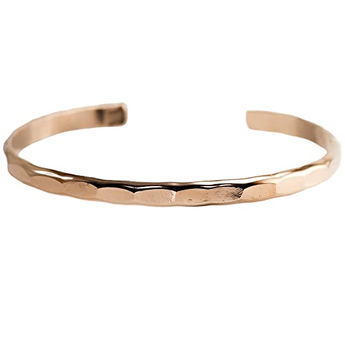 14K Rose Gold Filled Hammered Cuff Bracelet for Women - Stackable Bangle with Textured Design by Lotus Stone - Perfect for Layering, Everyday Wear & Special Occasions (Size S, Rose Gold)