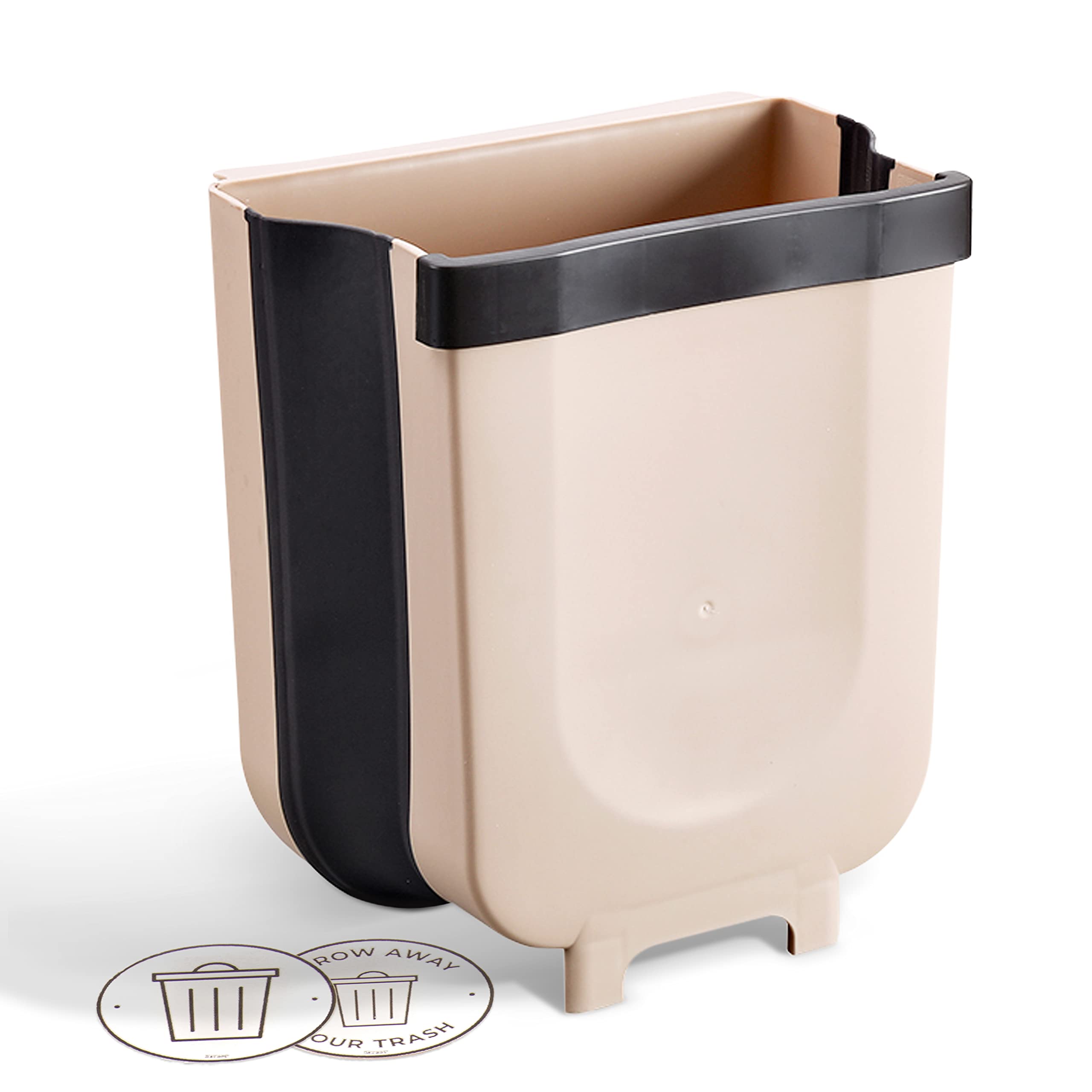 Foldable Hanging Trash Can - 2.4 Gallon Collapsible Garbage Bin for Kitchen Cabinet Door, Car Front Seat & Under Sink - Space-Saving Pull-Out Waste Basket for Home, Office & Travel Use