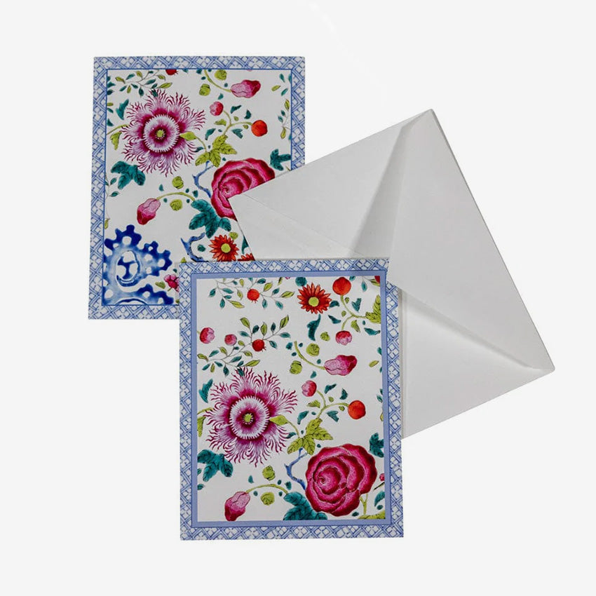 Caspari Floral Porcelain Assorted Note Cards - Elegant Stationery for Thank You Notes, Wedding Invitations & Special Occasions