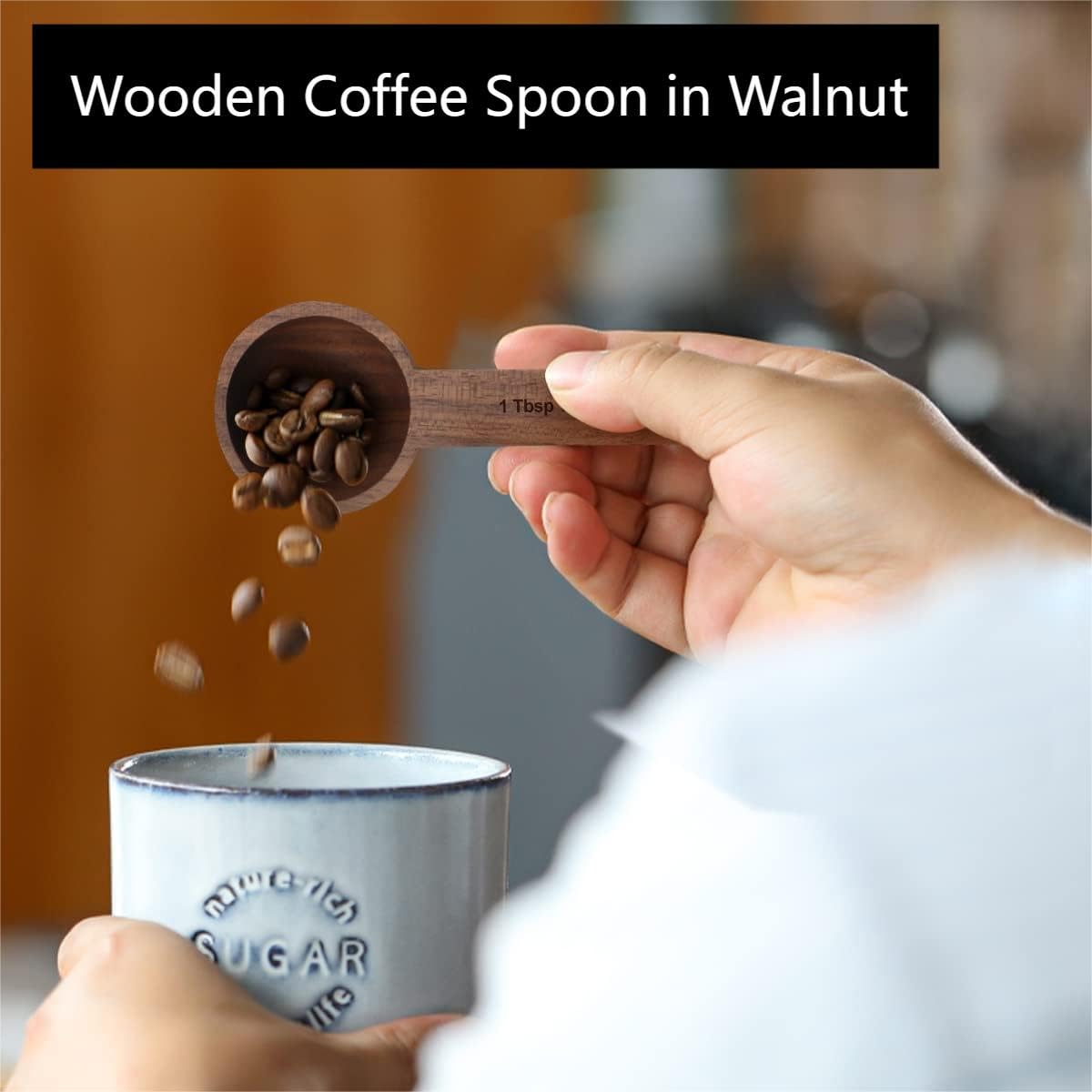 Premium Walnut Wood Coffee Spoon Set (2PCS) - Handcrafted Wooden Measuring Scoop for Coffee, Tea & Spices - Perfect for Baristas, Home Brewing & Gift Giving