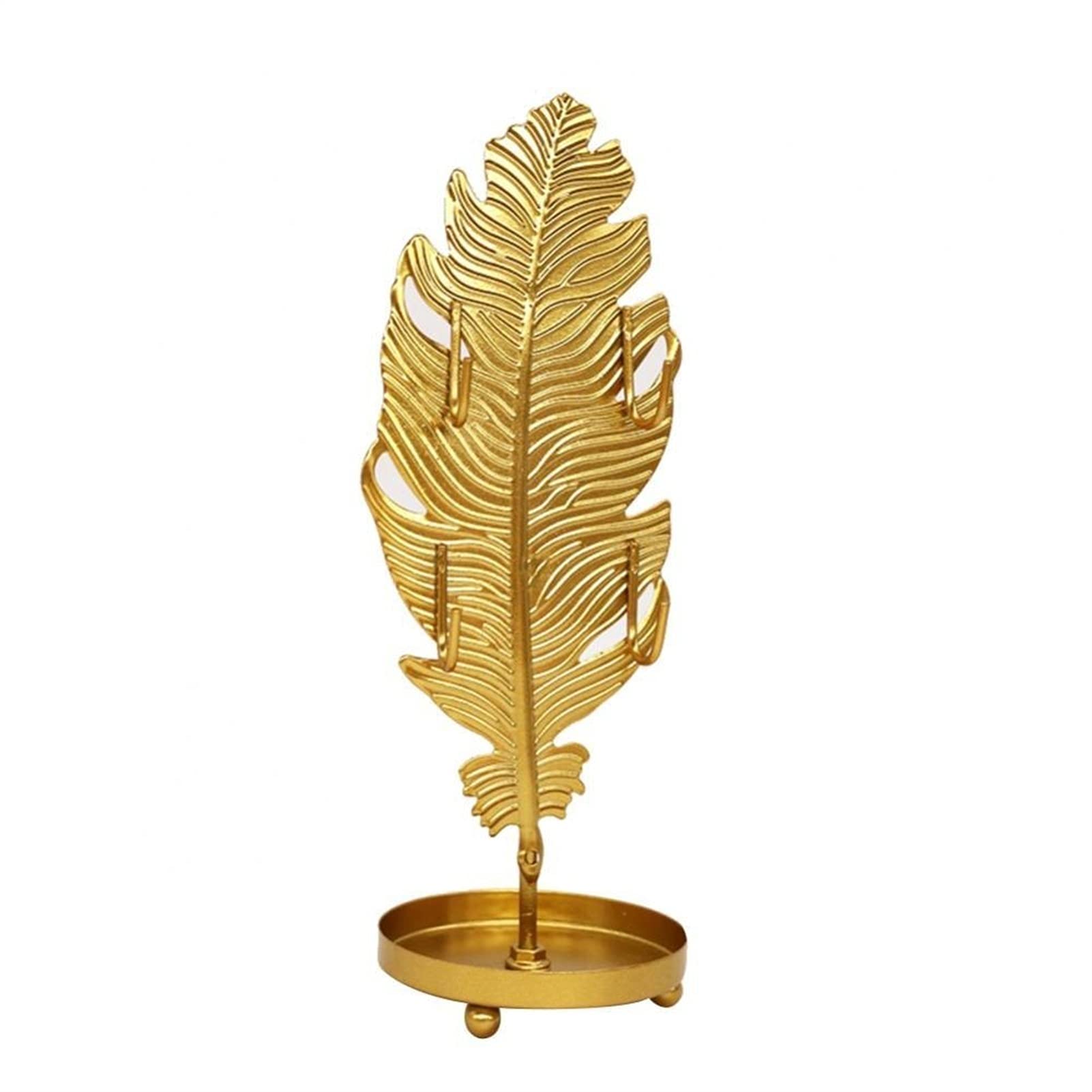 Luxury Golden Leaf-Shaped Jewelry Stand Holder - Elegant Iron Jewelry Display Rack for Earrings, Necklaces, Bracelets & Rings - Home Decor Jewelry Organizer Storage (Color: Gold) - Perfect for Bedroom Vanity, Dresser Top & Jewelry Store Display