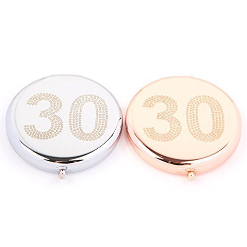 30th Birthday Compact Mirror - Elegant Silver & Rose Gold Makeup Mirror for Women | Perfect Gift for Birthday, Anniversary & Travel Accessories