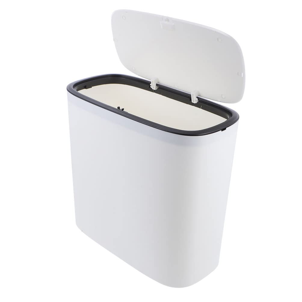 10L Mini Trash Can with Lid - Press Type Small Garbage Bin, Compact Covered Waste Basket for Office Desk, Home, Dorm & Bathroom - White (Space Saving & Odor Control)