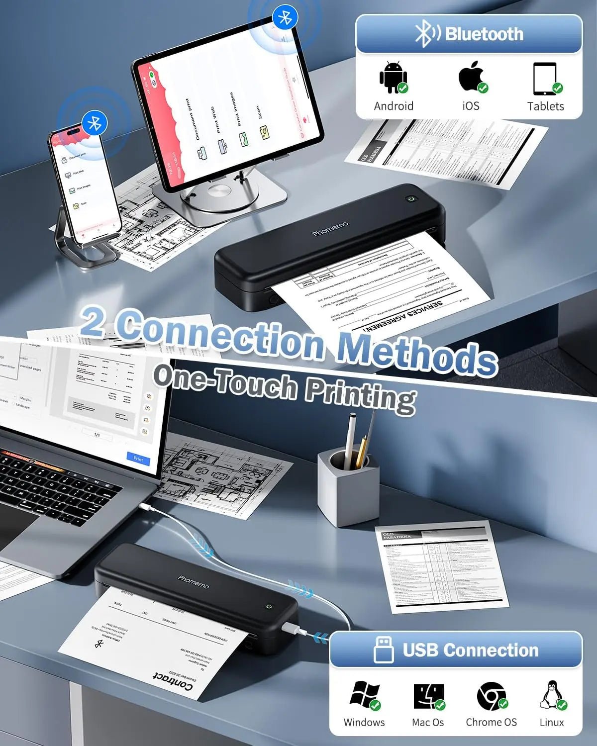 Phomemo M834 Bluetooth Thermal Portable Printer - Wireless Label Maker for Shipping, Receipts & Home Organization | Perfect for Small Business, Retail & DIY Projects